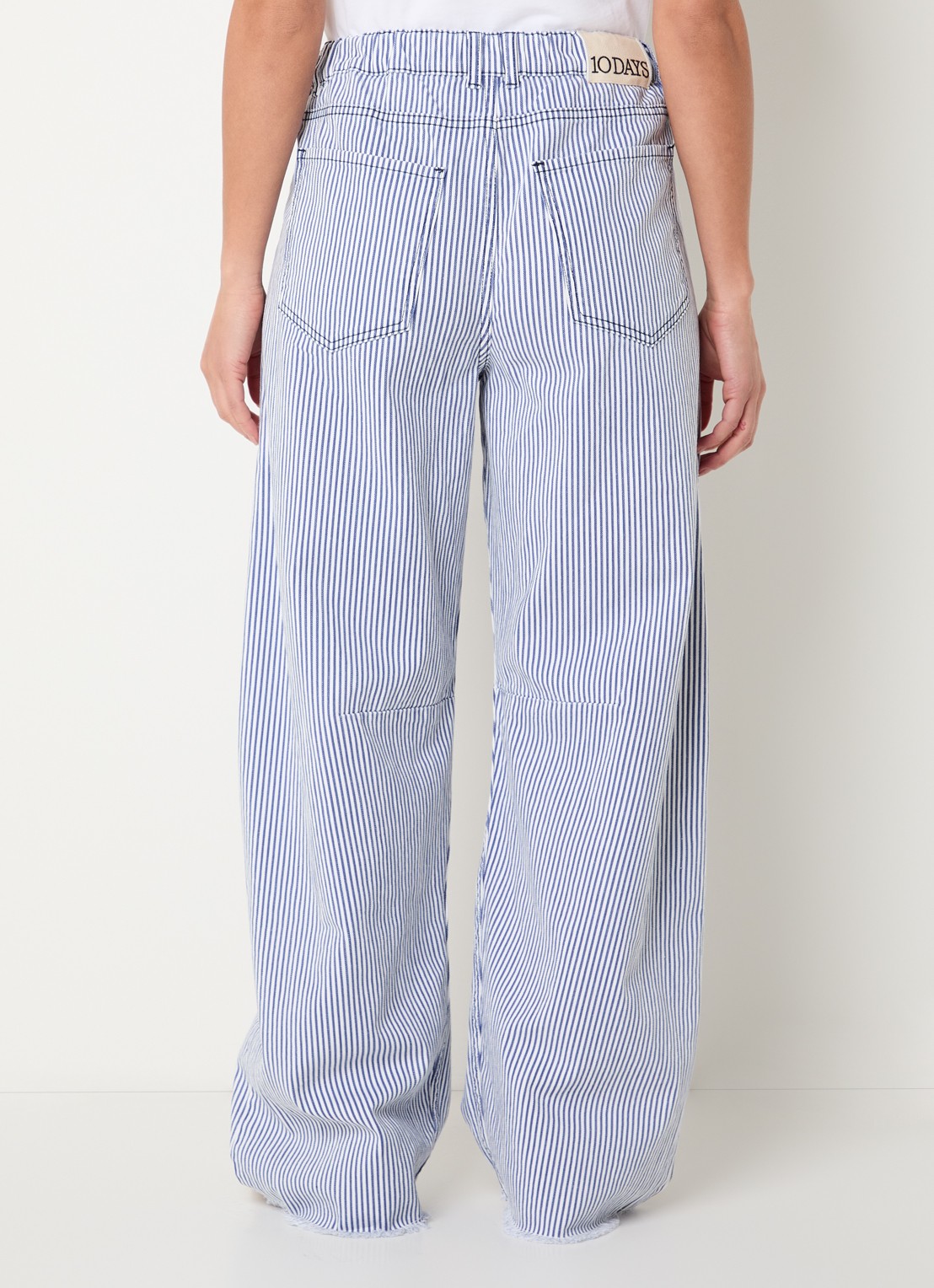 10DAYS High waist wide fit broek met streepprint - achterkant 3 staalblauw