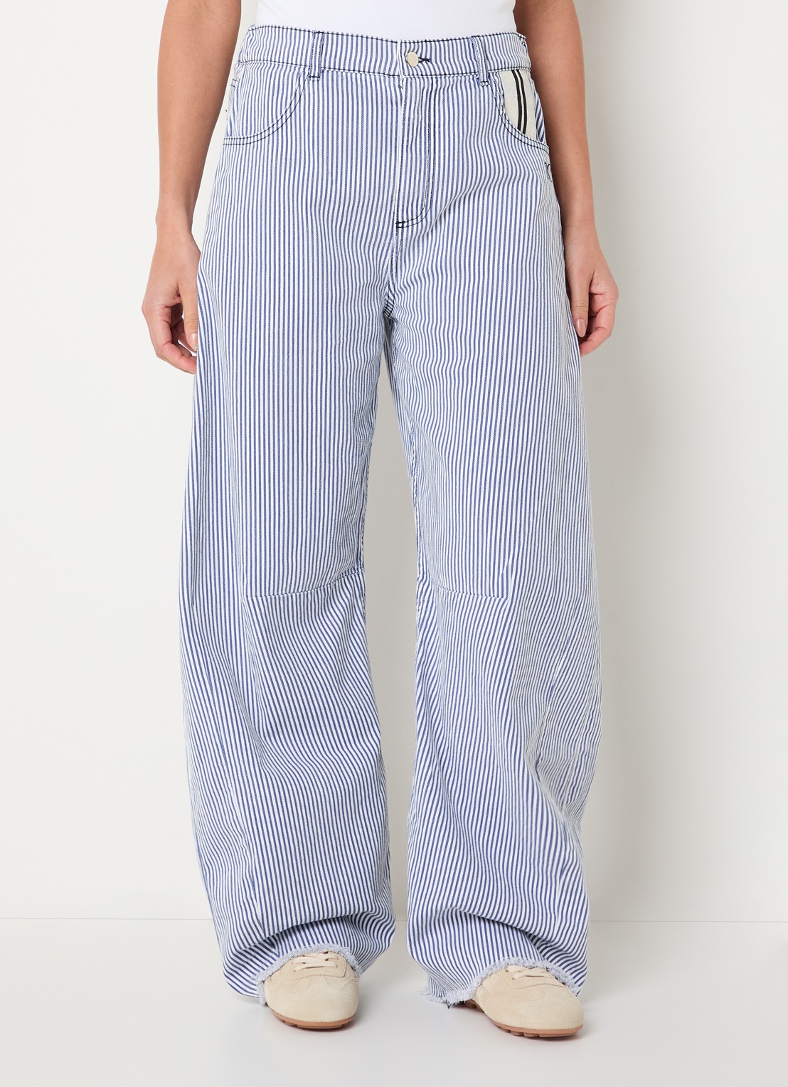 10DAYS High waist wide fit broek met streepprint - detail 4 staalblauw