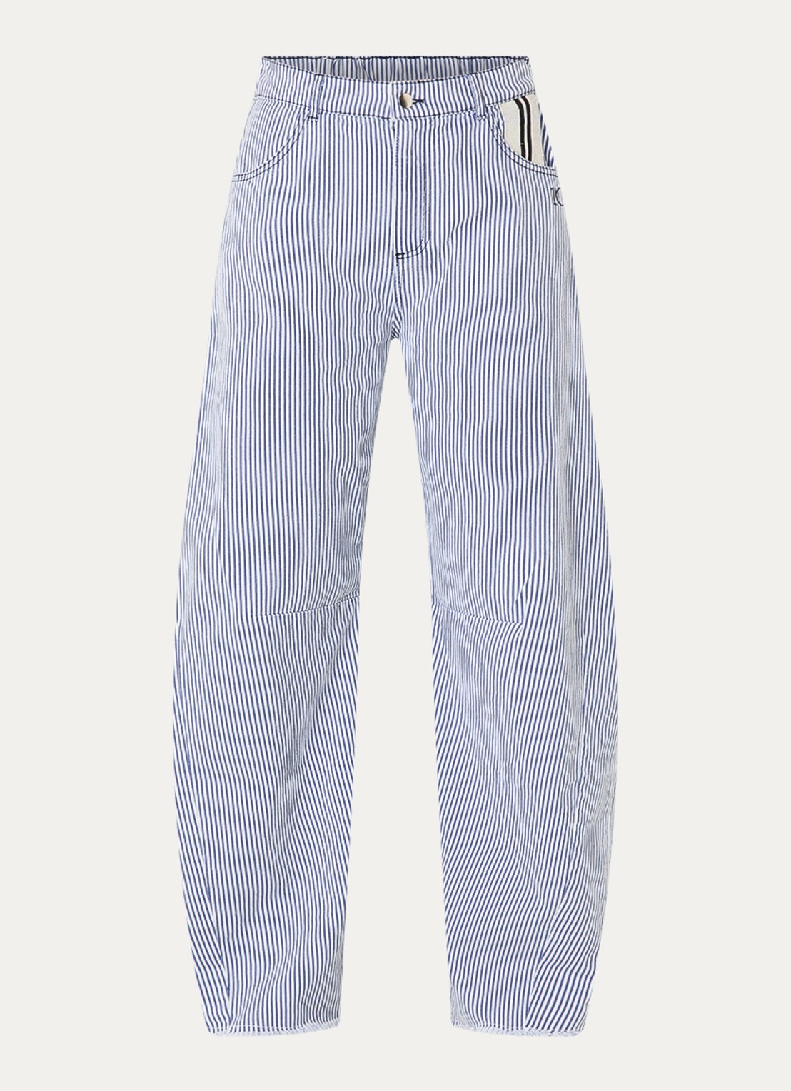 10DAYS High waist wide fit broek met streepprint - voorkant staalblauw