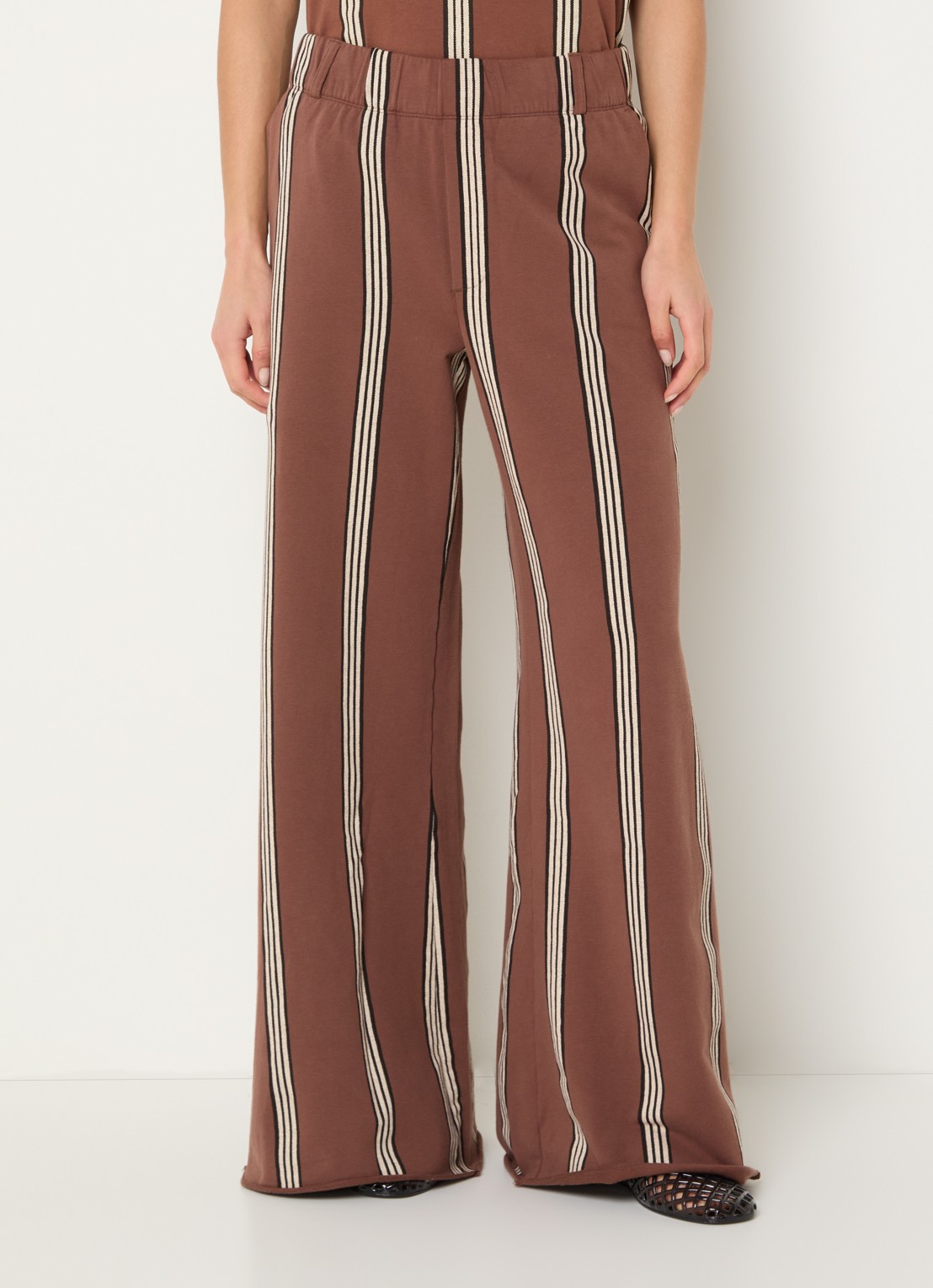 10DAYS High waist wide fit joggingsbroek met streepprint - detail 2 bruin