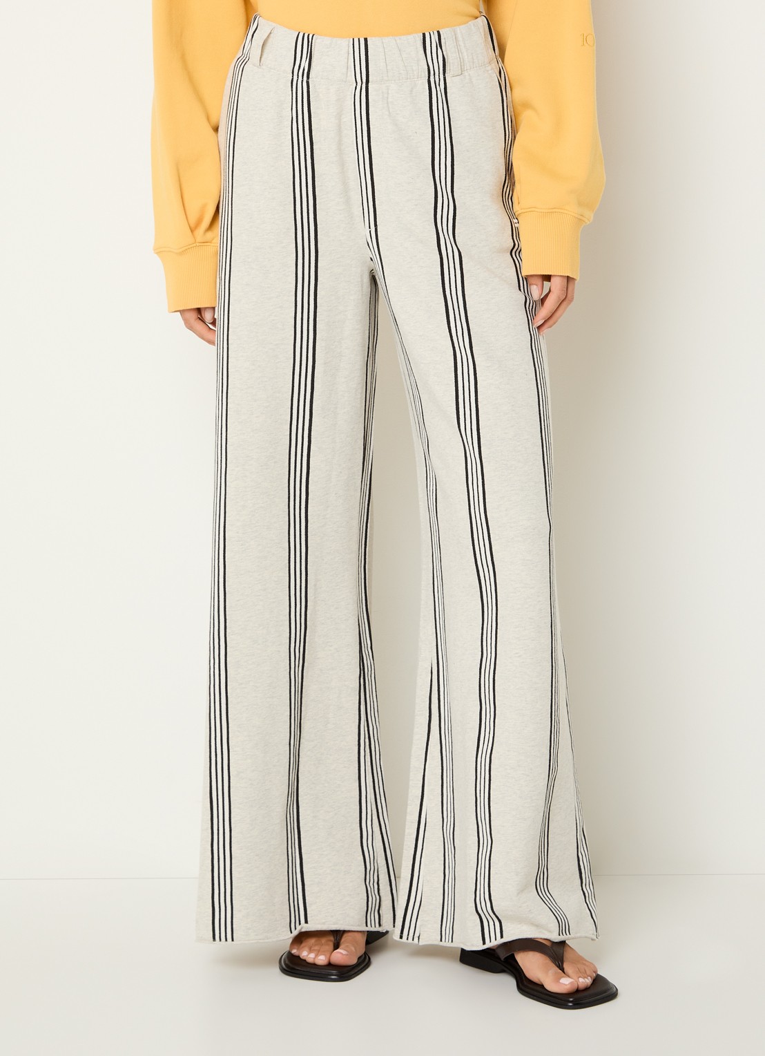 10DAYS High waist wide fit joggingsbroek met streepprint - detail gebroken wit