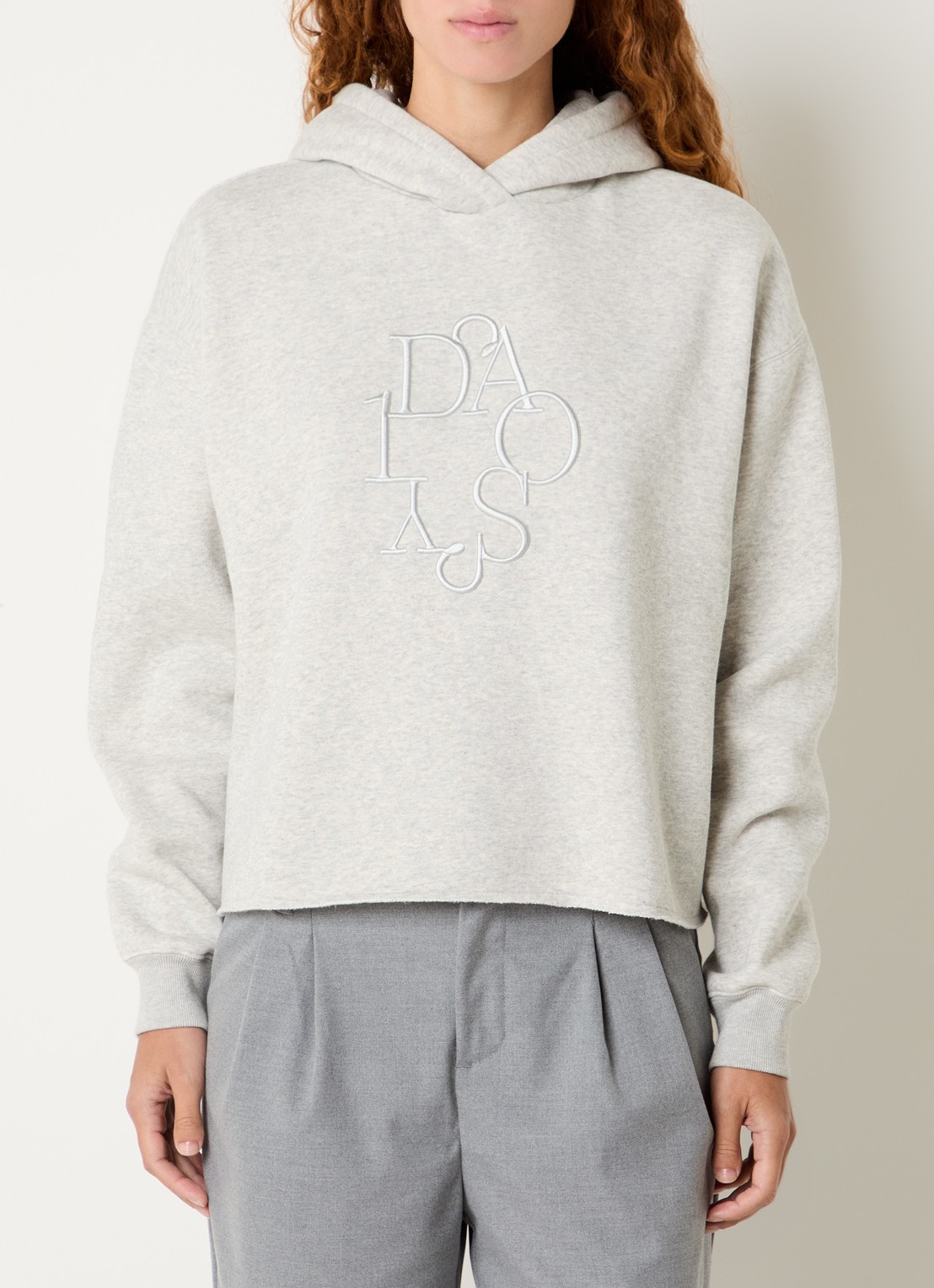 10DAYS Hoodie met logoborduring - detail grijsmele