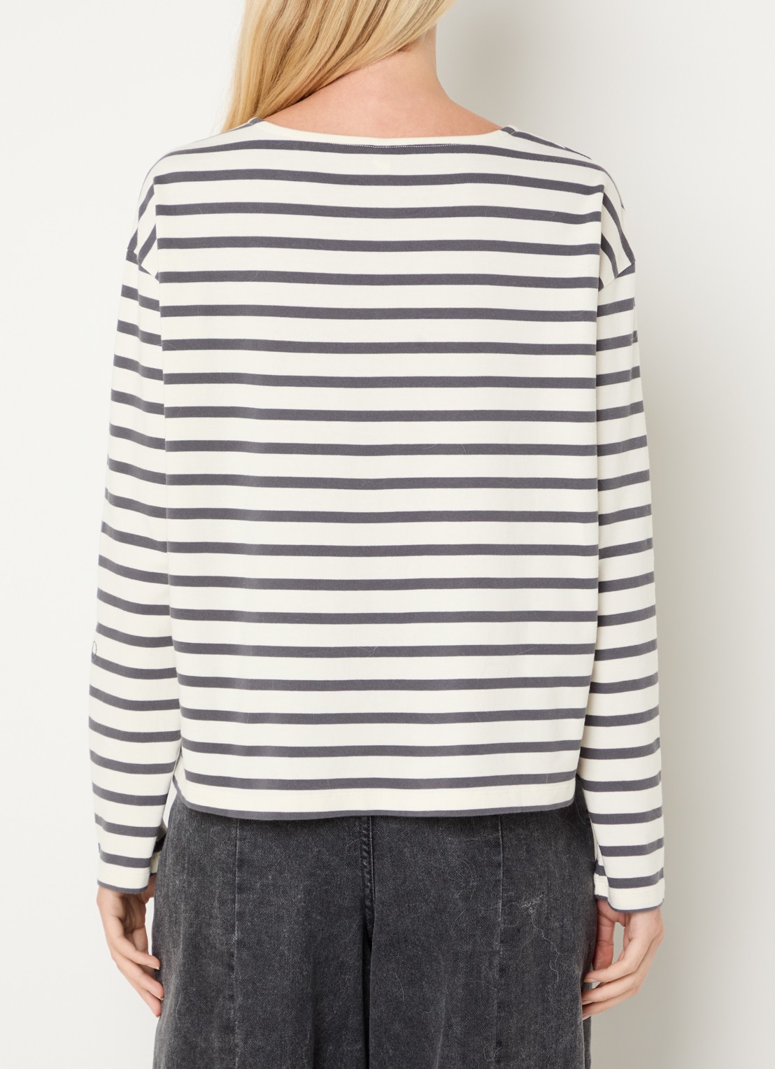 10DAYS Long sleeve met streepprint en boothals - achterkant 4 gebroken wit