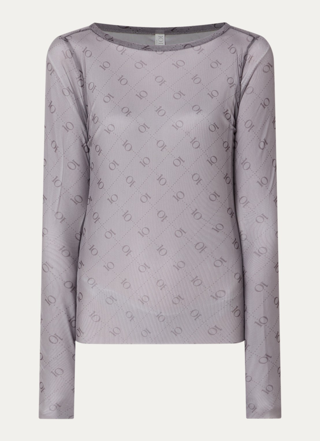 10DAYS Long sleeve van mesh met logoprint - voorkant donkergrijs