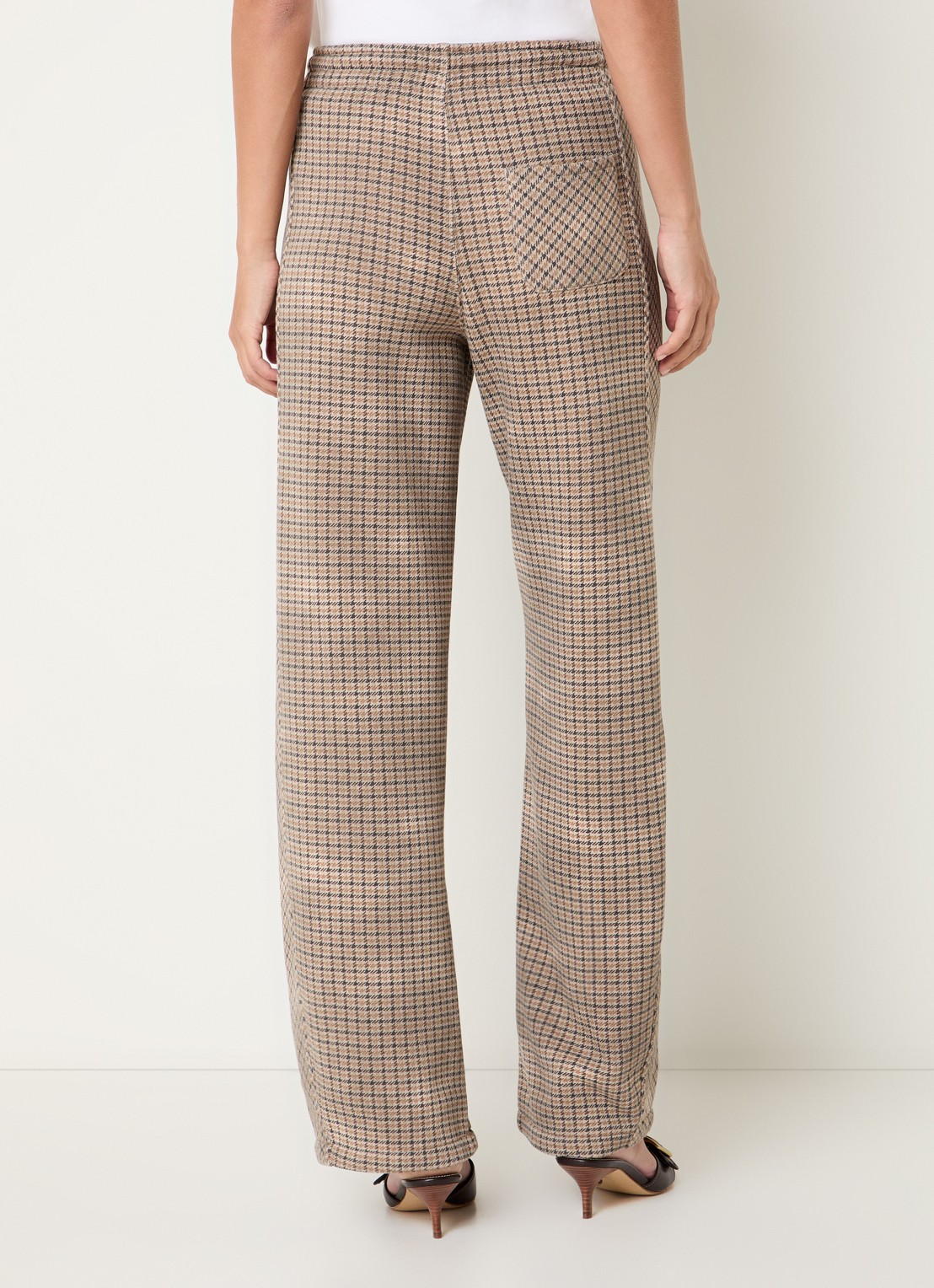 10DAYS Mid waist wide fit joggingbroek met pied-de-poule dessin - achterkant 3 donkerbeige
