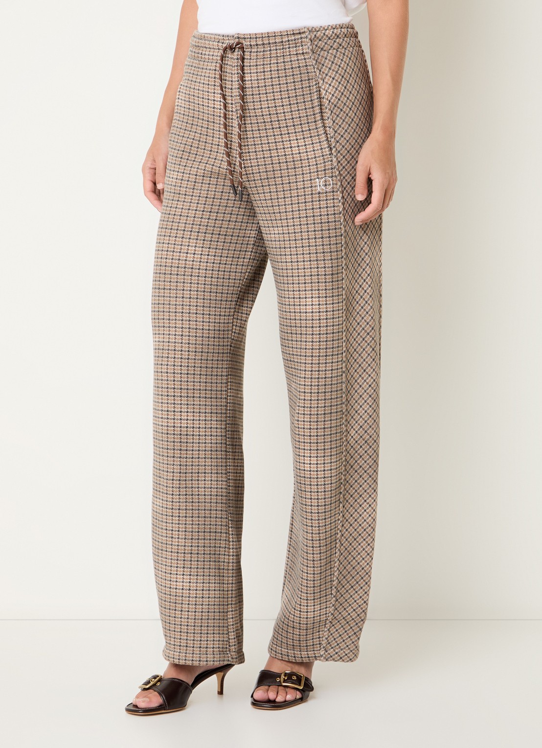 10DAYS Mid waist wide fit joggingbroek met pied-de-poule dessin - detail 4 donkerbeige