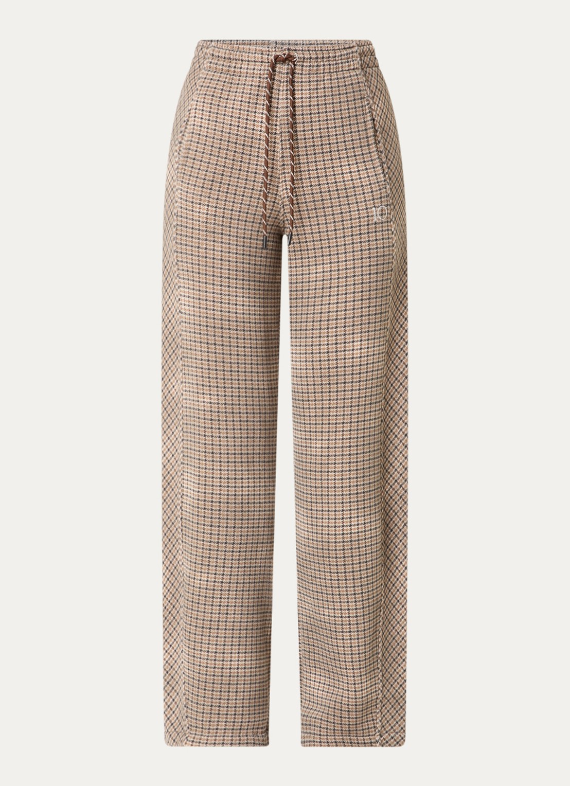 10DAYS Mid waist wide fit joggingbroek met pied-de-poule dessin - voorkant donkerbeige