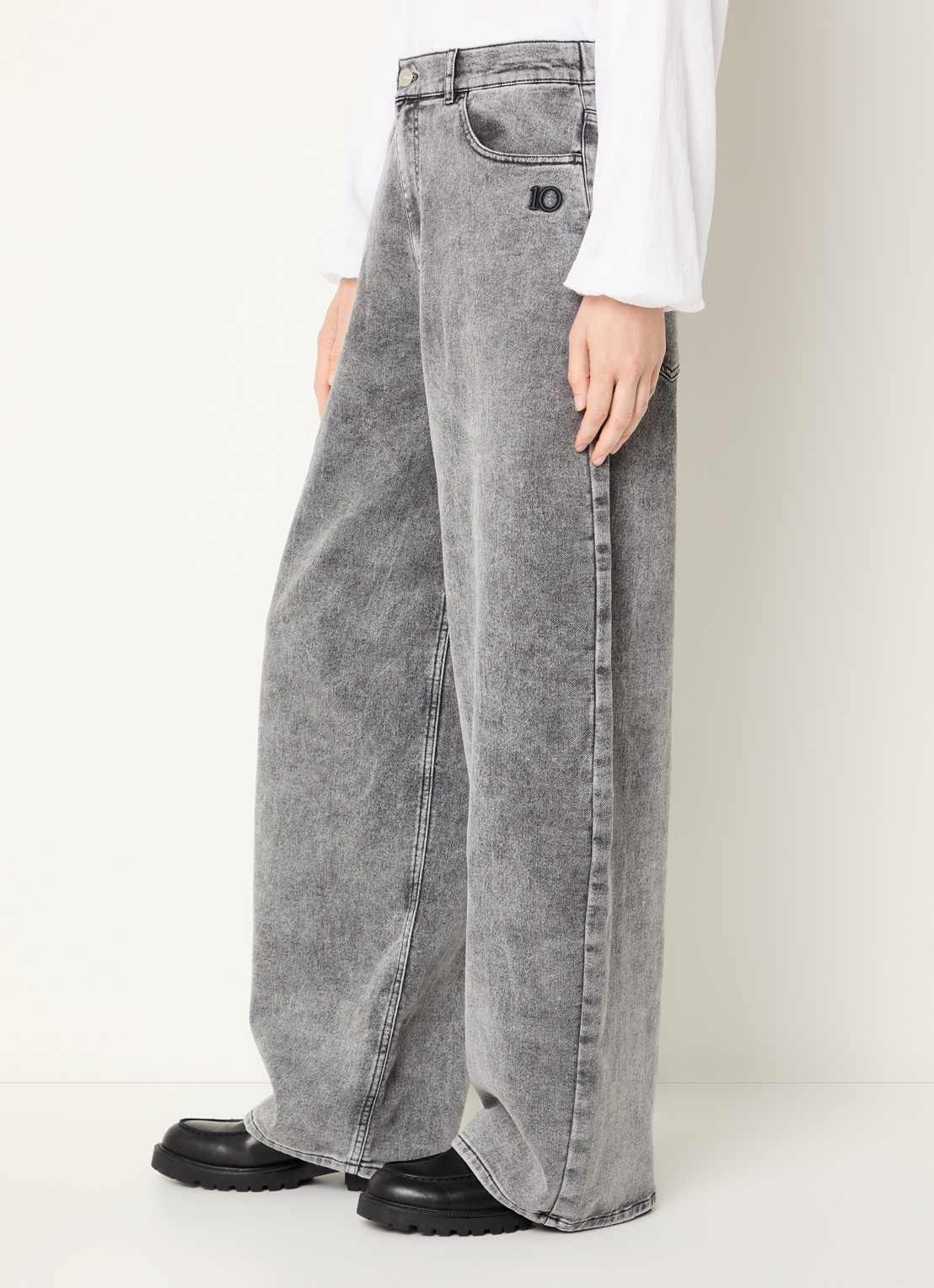 10DAYS Mid waist wide leg jogg jeans met verwassen afwerking - detail 2 lichtgrijs