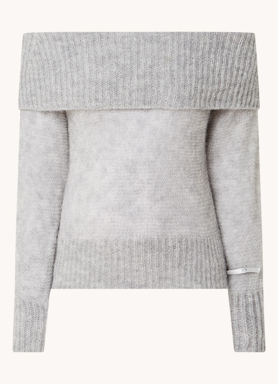 10DAYS Off shoulder trui in alpaca wolblend met opengewerkt dessin - voorkant 2 lichtgrijs
