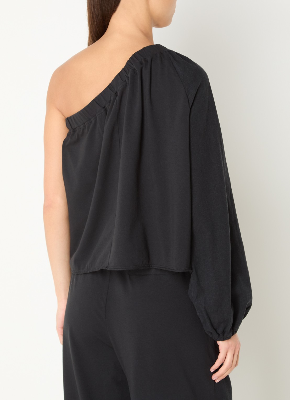 10DAYS One shoulder top met asymmetrische hals in linnenblend - achterkant 4 zwart