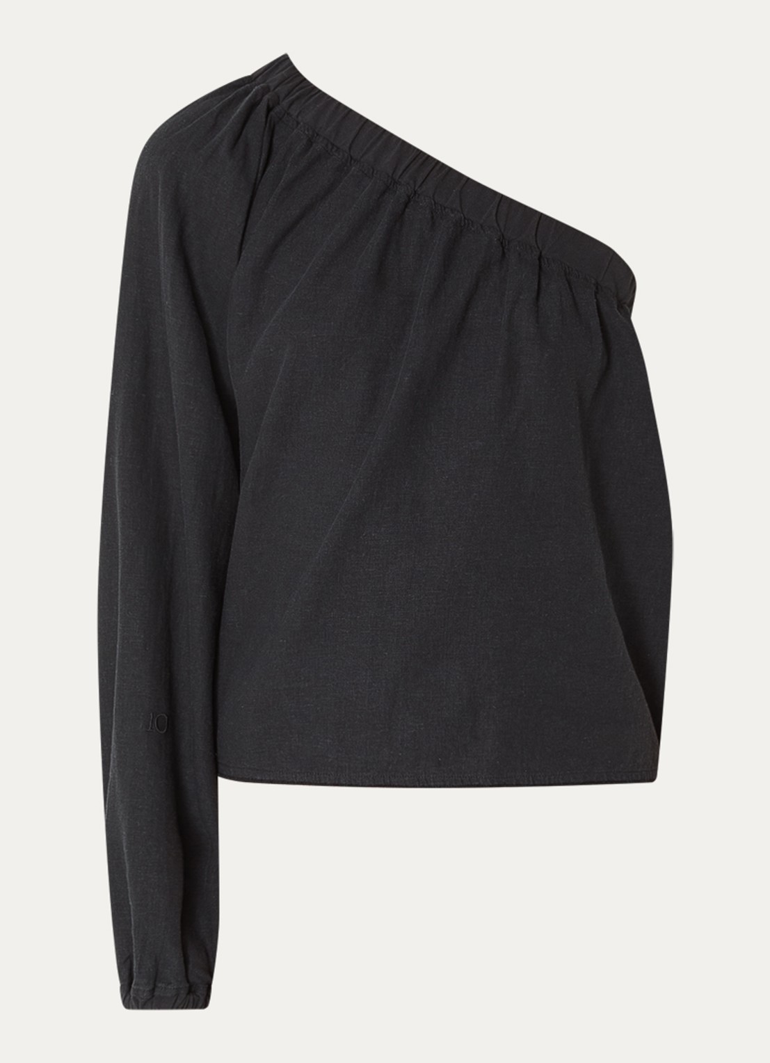 10DAYS One shoulder top met asymmetrische hals in linnenblend - voorkant 2 zwart