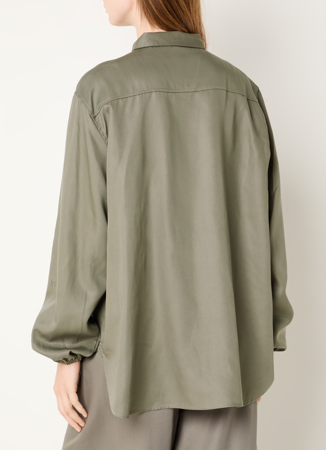 10DAYS Oversized blouse met glanzende finish en ballonmouw - achterkant 2 olijfgroen