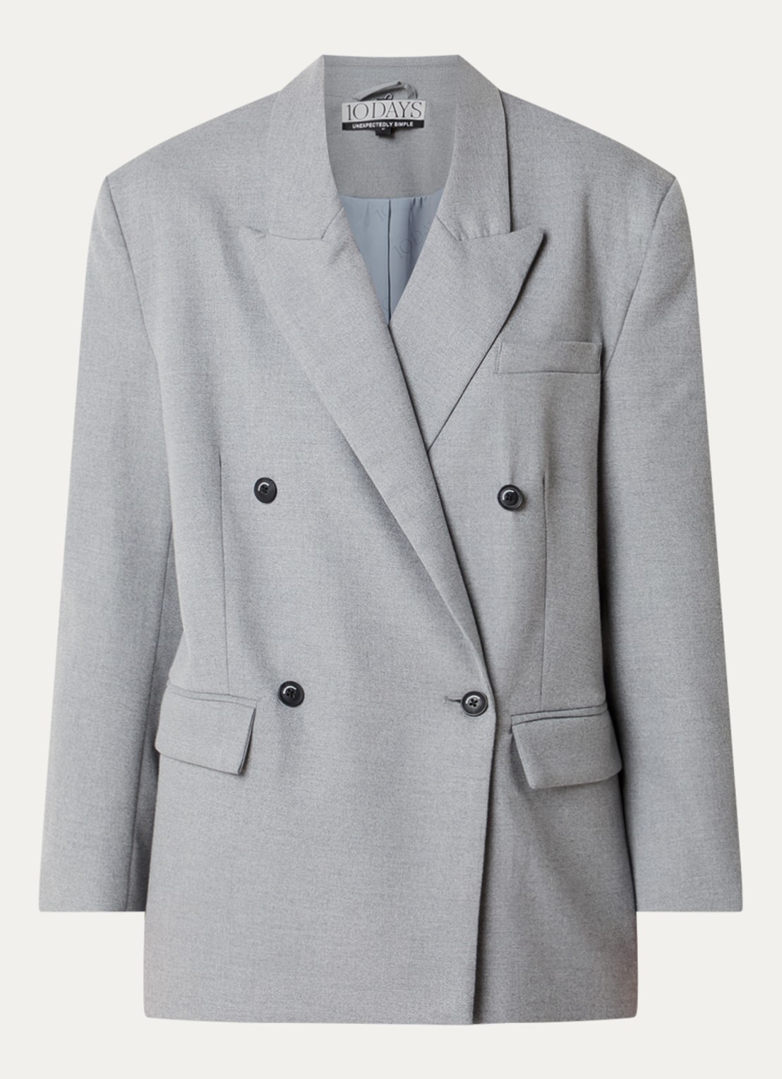 10DAYS Proud double-breasted blazer met klepzakken - voorkant 2 lichtgrijs