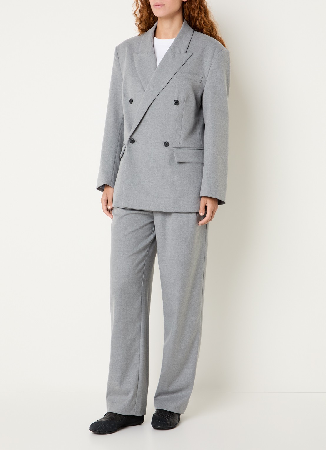 10DAYS Proud double-breasted blazer met klepzakken - voorkant 3 lichtgrijs