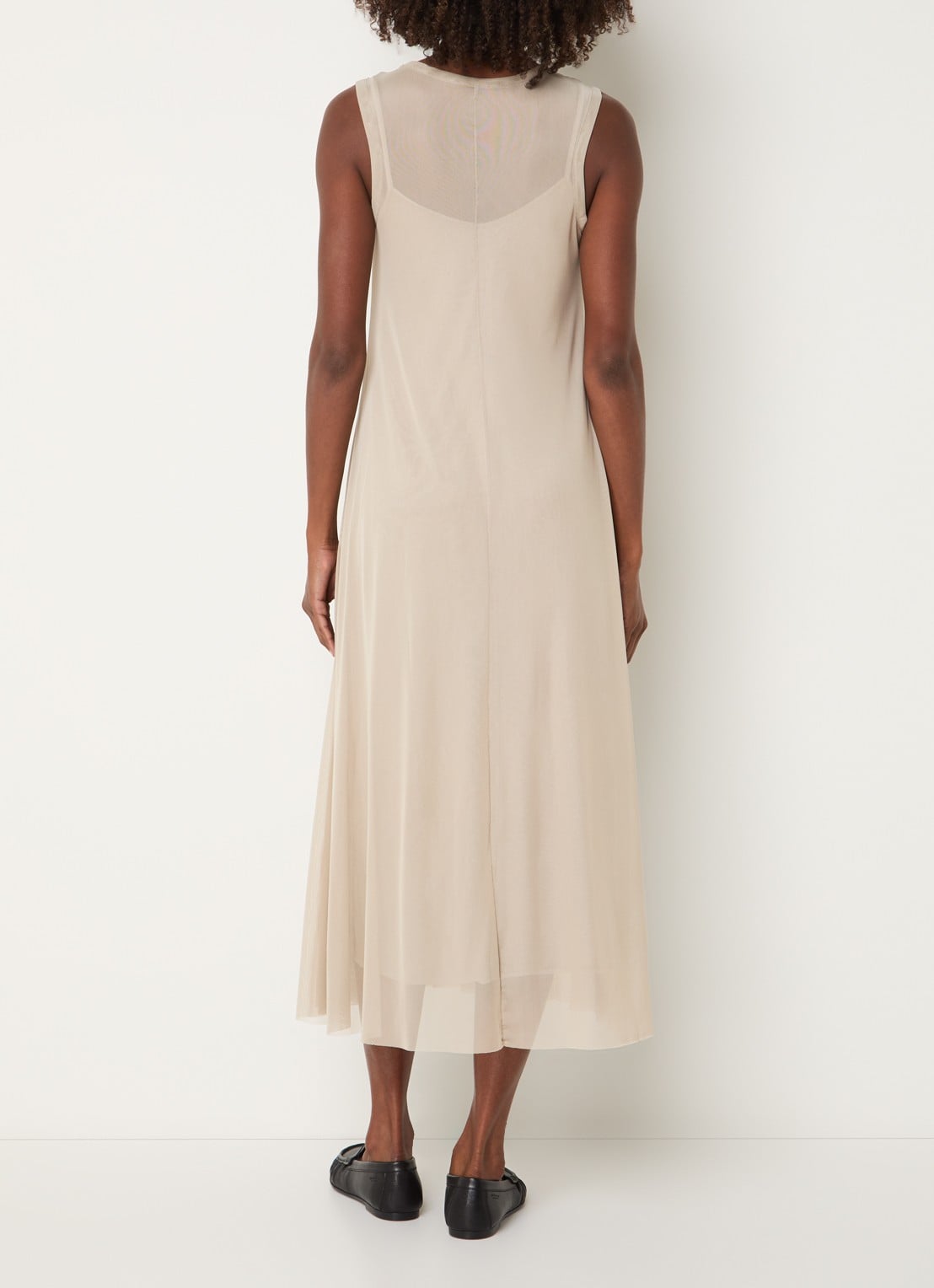 10DAYS Semi-transparante maxi jurk van mesh - achterkant 2 khaki