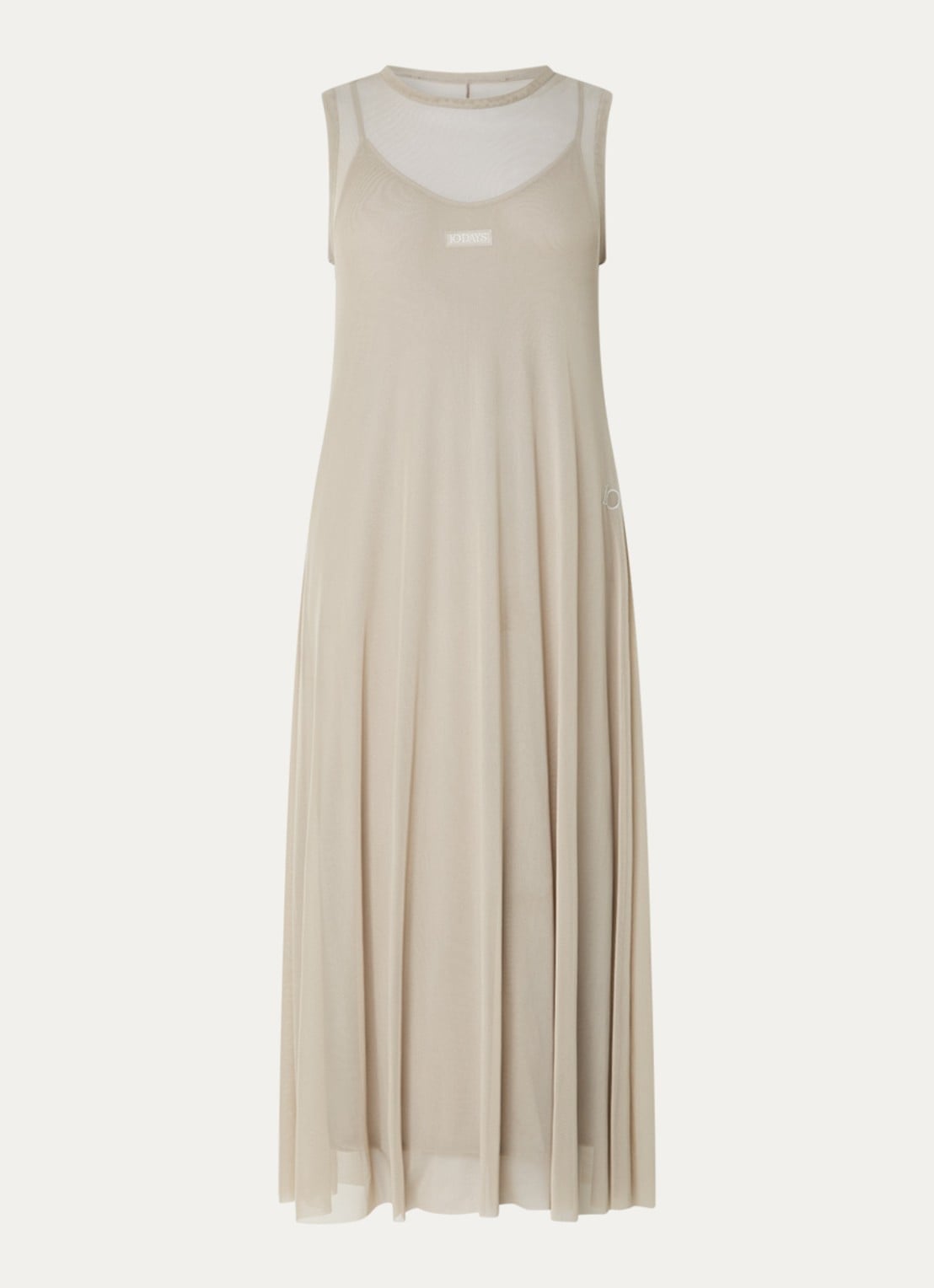 10DAYS Semi-transparante maxi jurk van mesh - voorkant 3 khaki