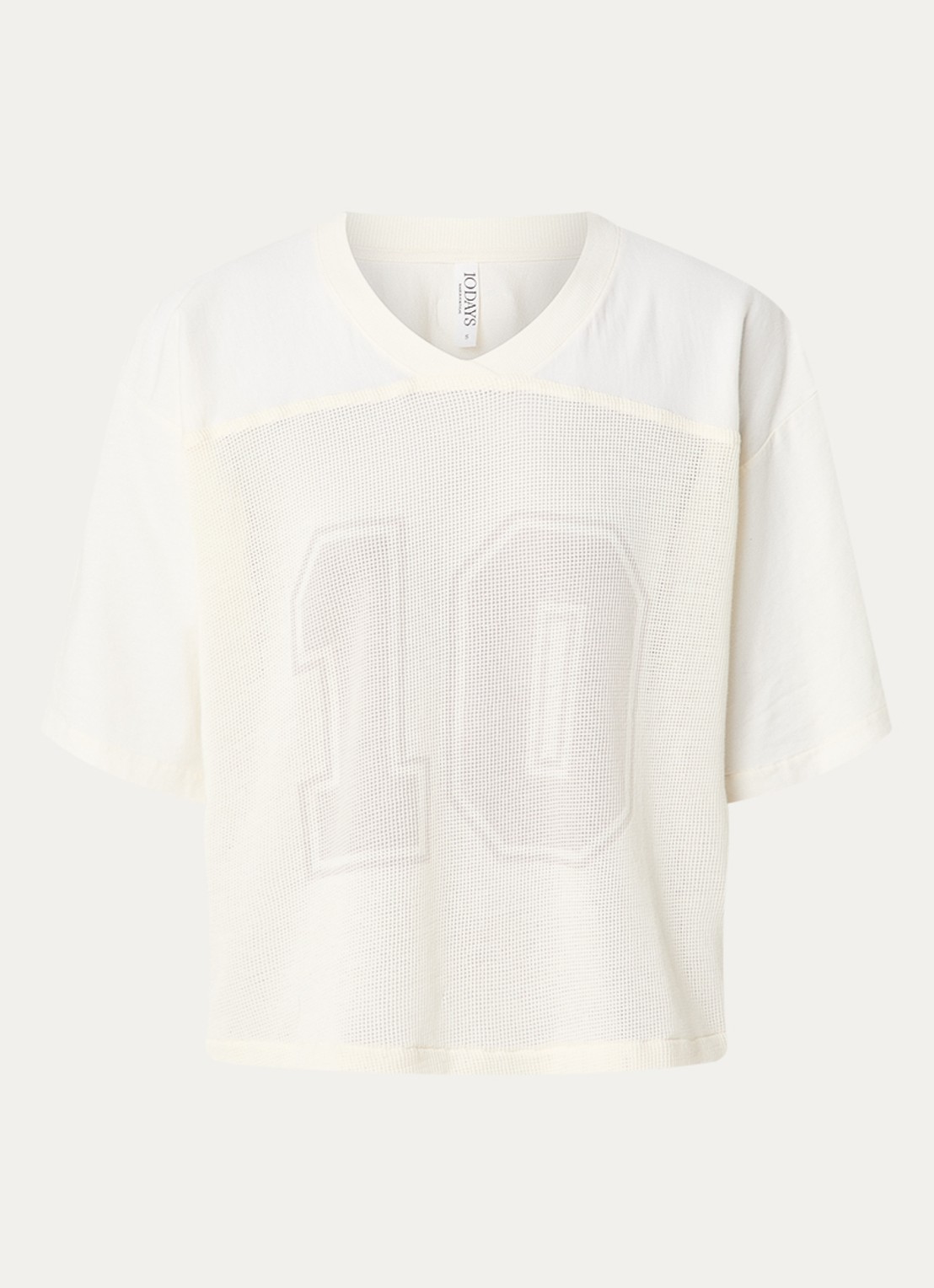 10DAYS Semi-transparante T-shirt met logoprint - voorkant 3 creme