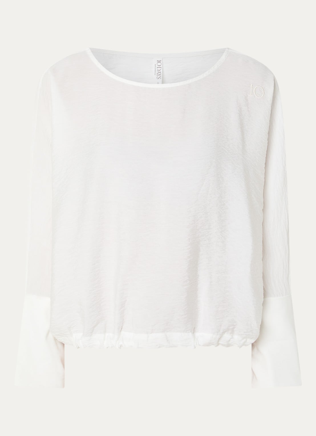 10DAYS Semi-transparante top met logo - voorkant creme