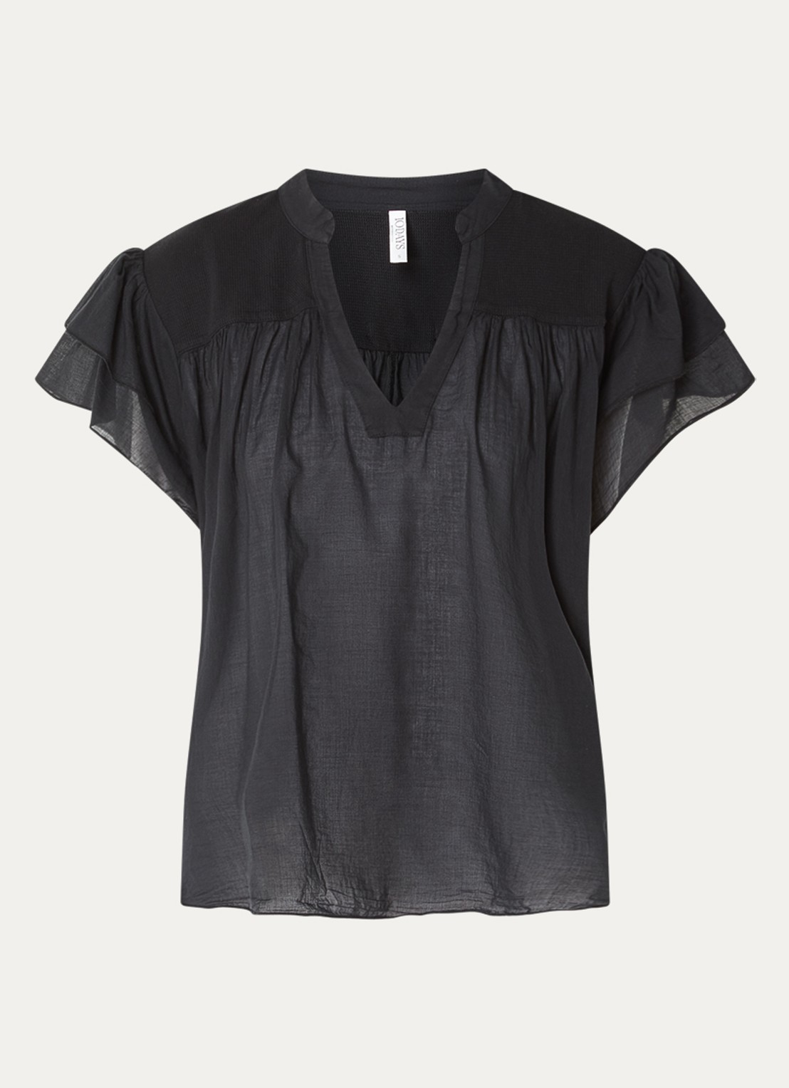 10DAYS Semi-transparante top met V-hals - voorkant 2 zwart