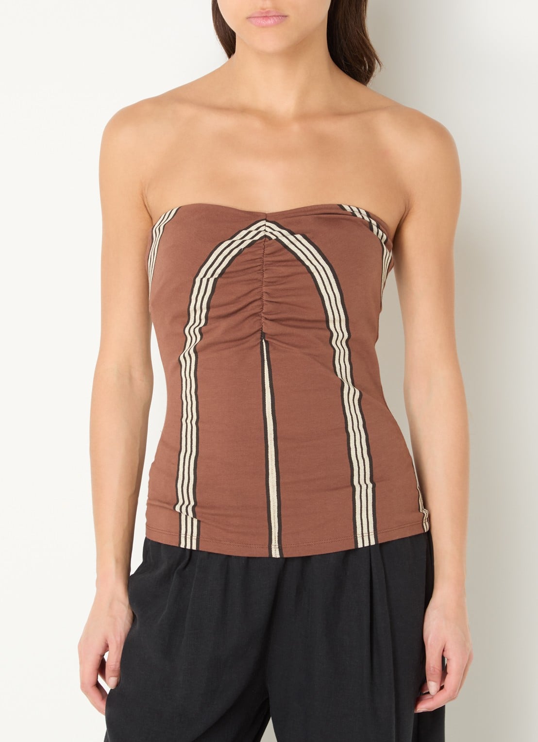 10DAYS Strapless top met streepprint - detail 4 bruin