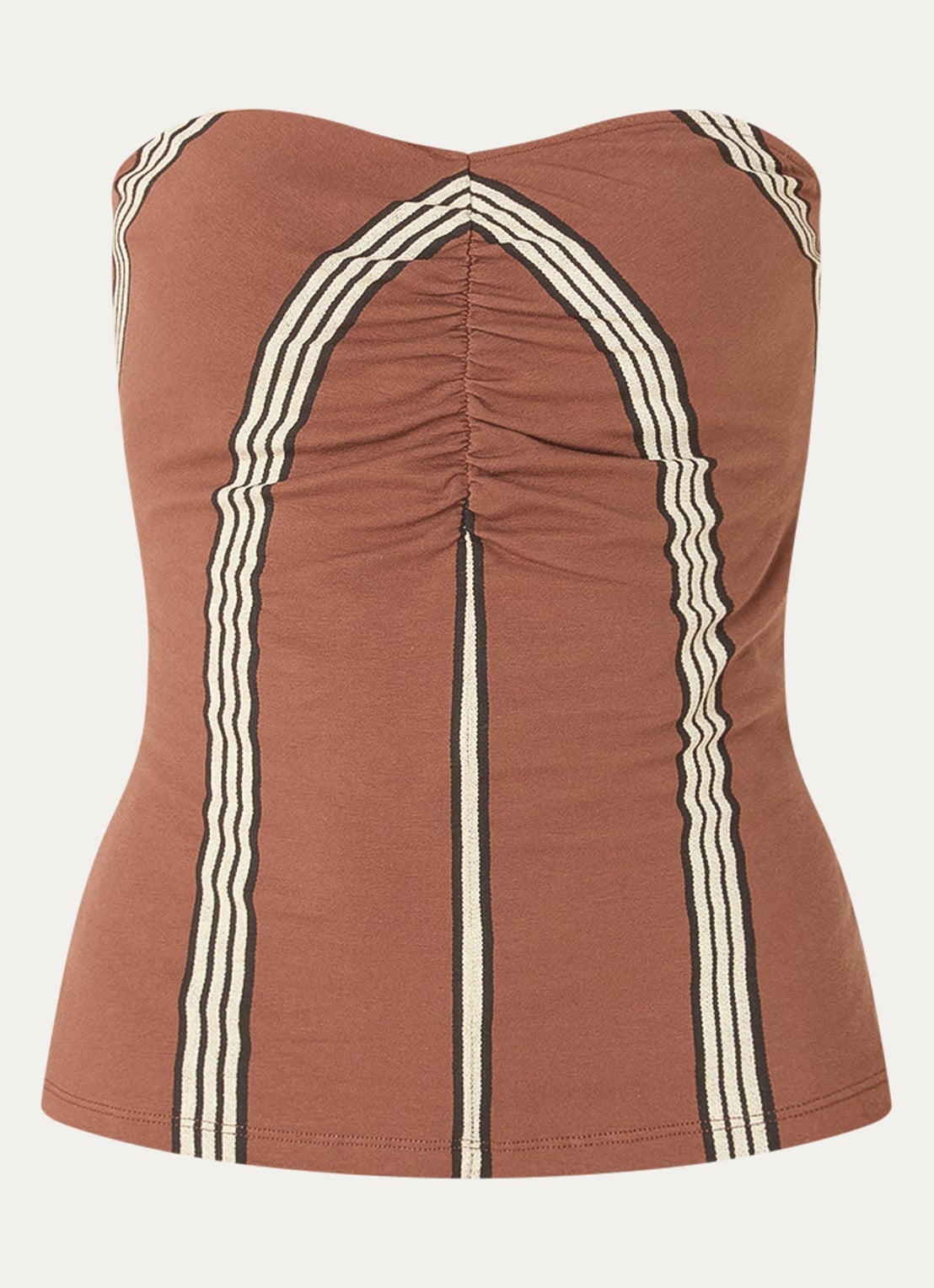 10DAYS Strapless top met streepprint - voorkant 2 bruin