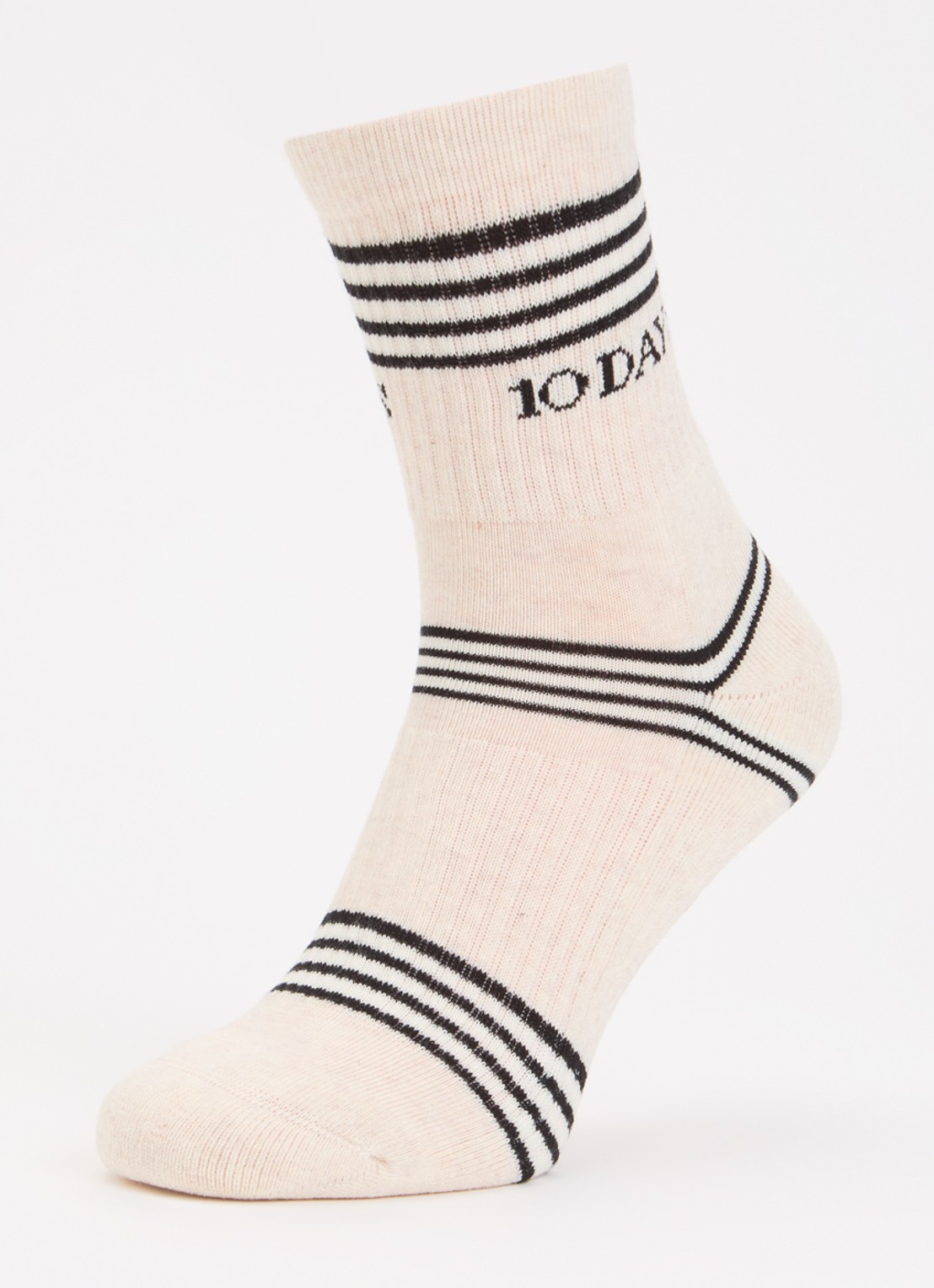 10DAYS Stripes ribgebreide sokken in katoenblend met streepprint  - detail beige