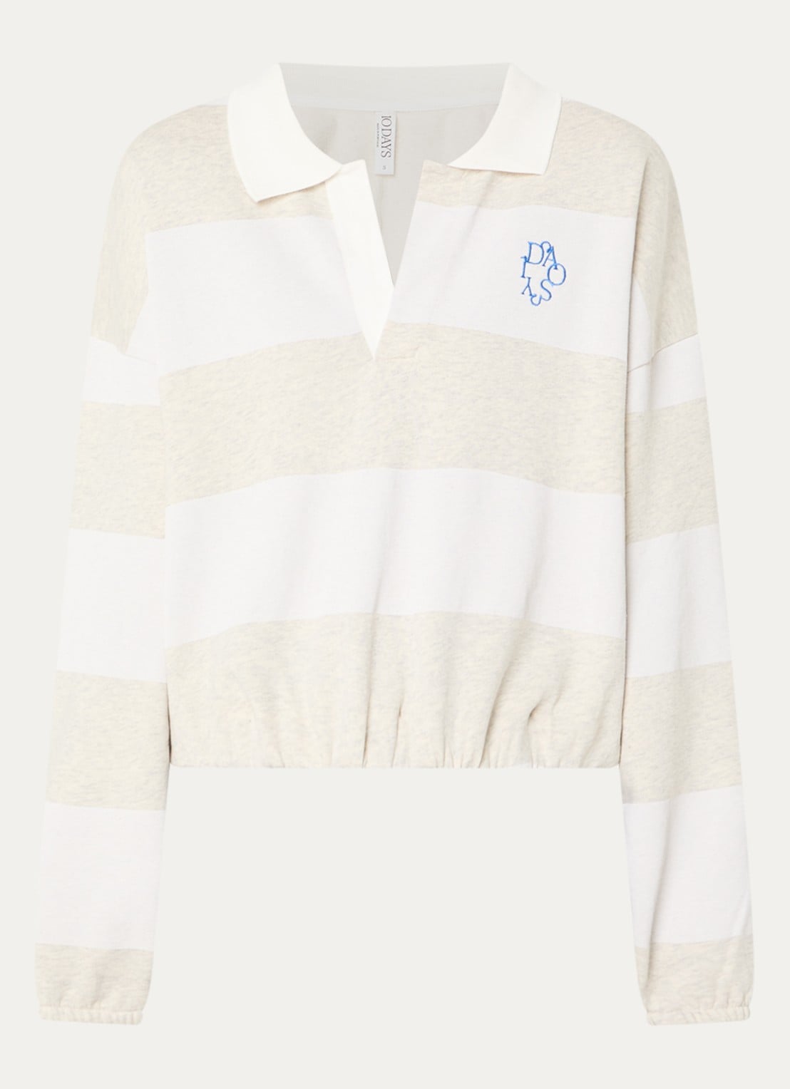 10DAYS Sweater met logo en streepprint - voorkant gebroken wit
