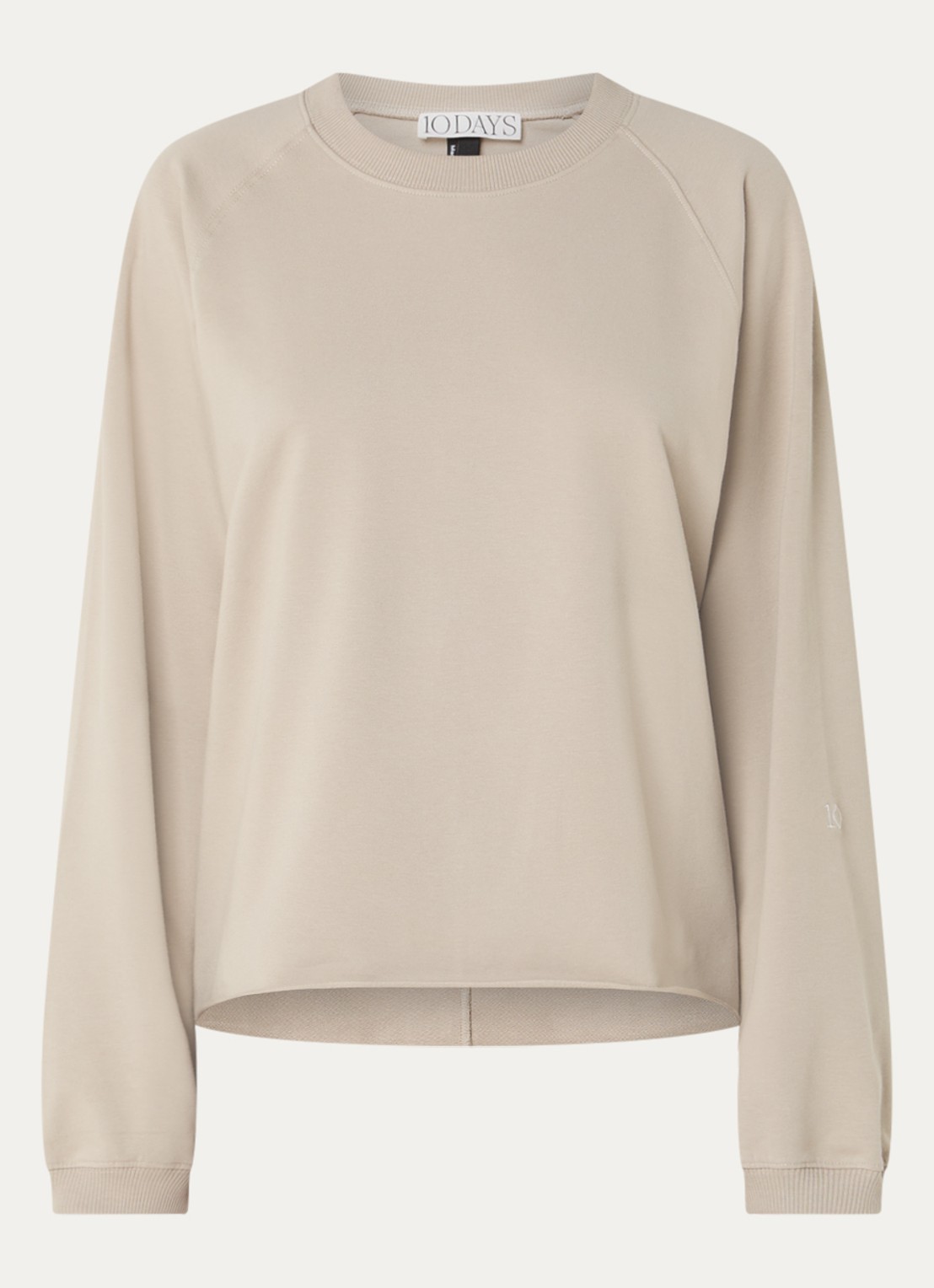 10DAYS Sweater met logoborduring en gerafelde zoom - voorkant 2 khaki