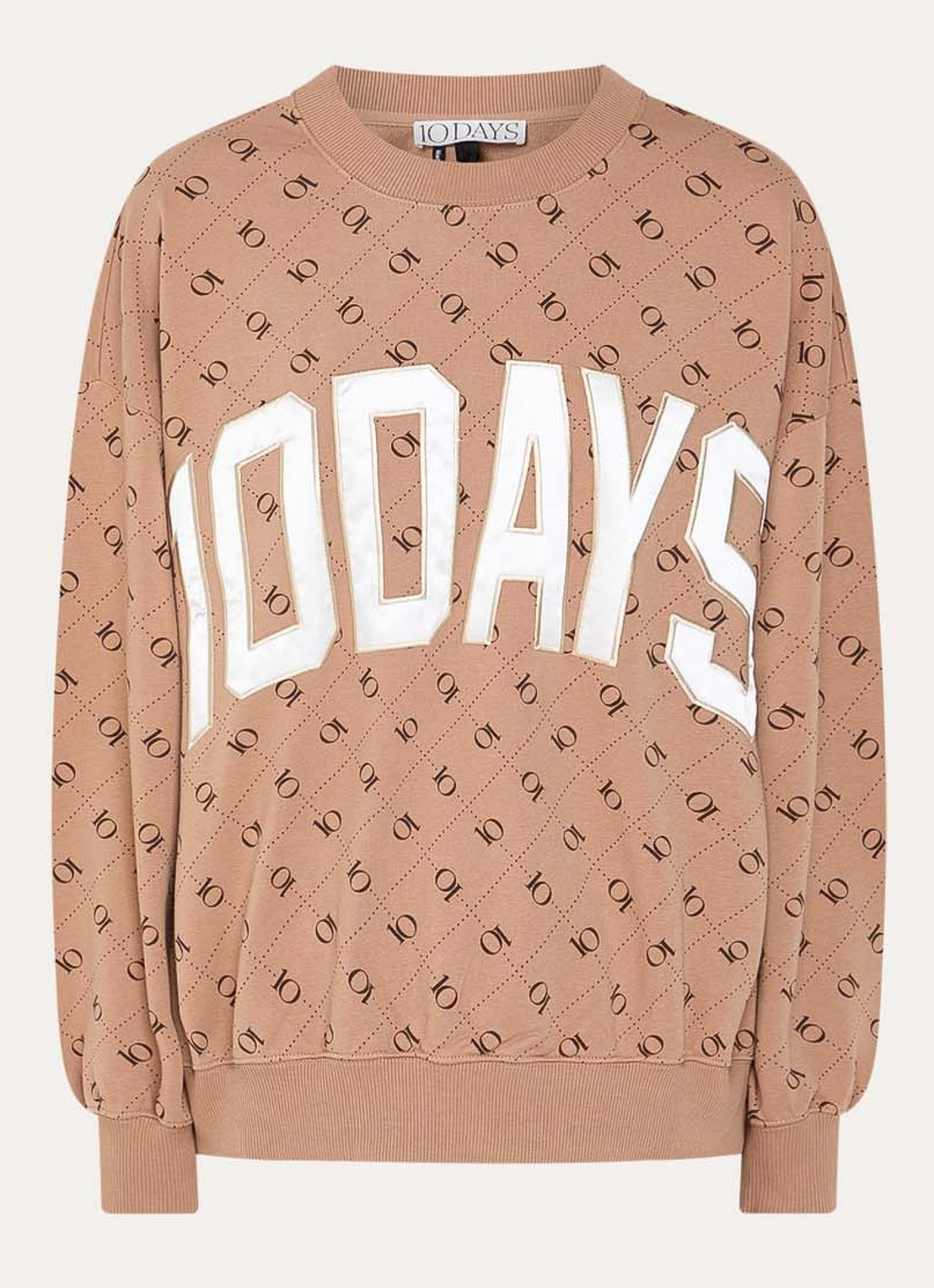 10DAYS Sweater met logoprint  - voorkant 2 lichtbruin