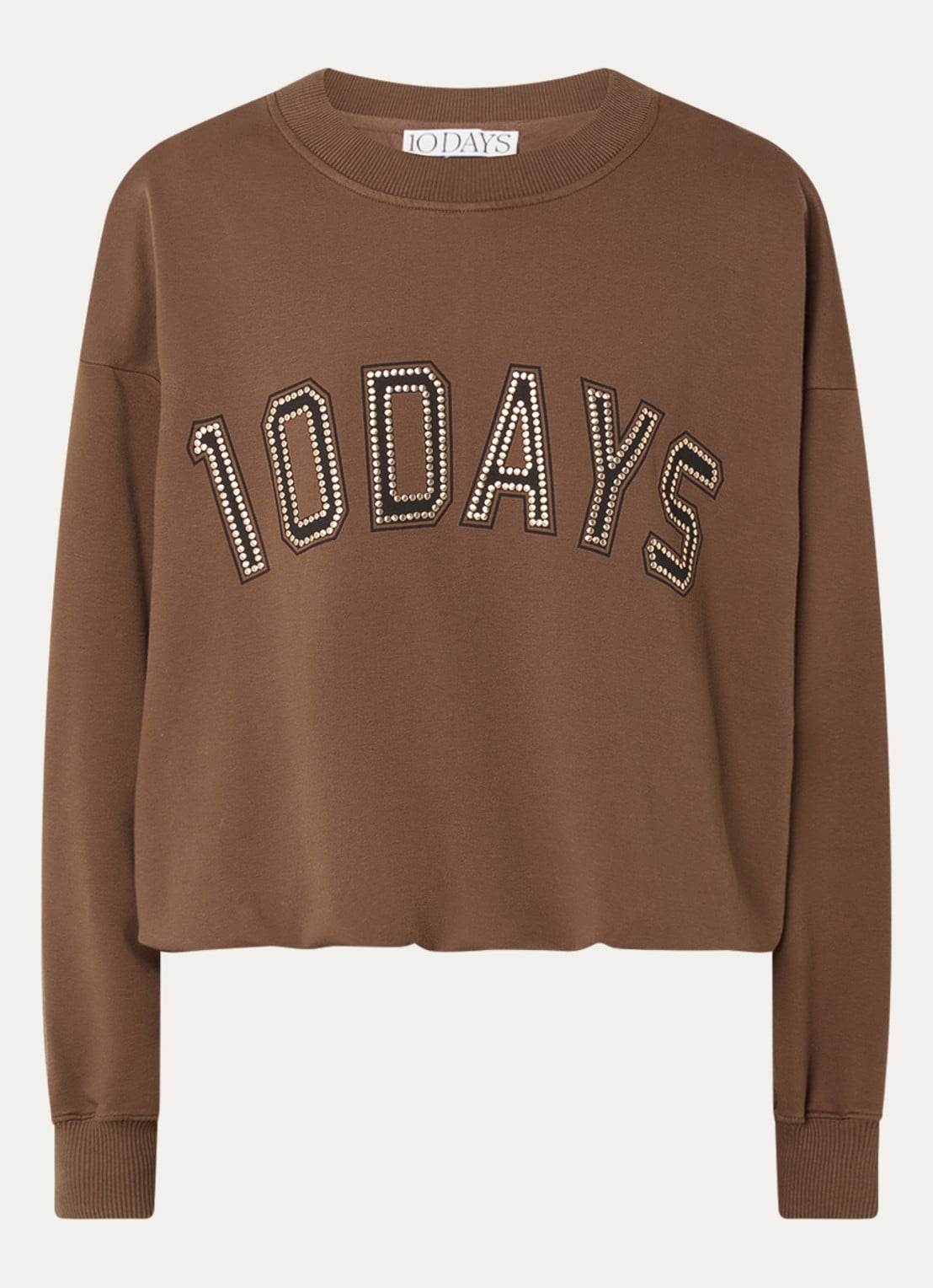 10DAYS Sweater met logoprint - voorkant bruin