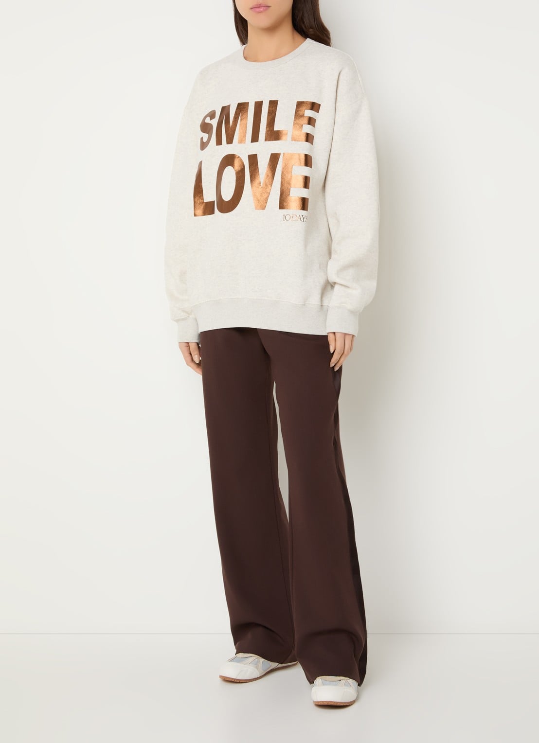 10DAYS Sweater met print en logo - voorkant 2 grijsmele
