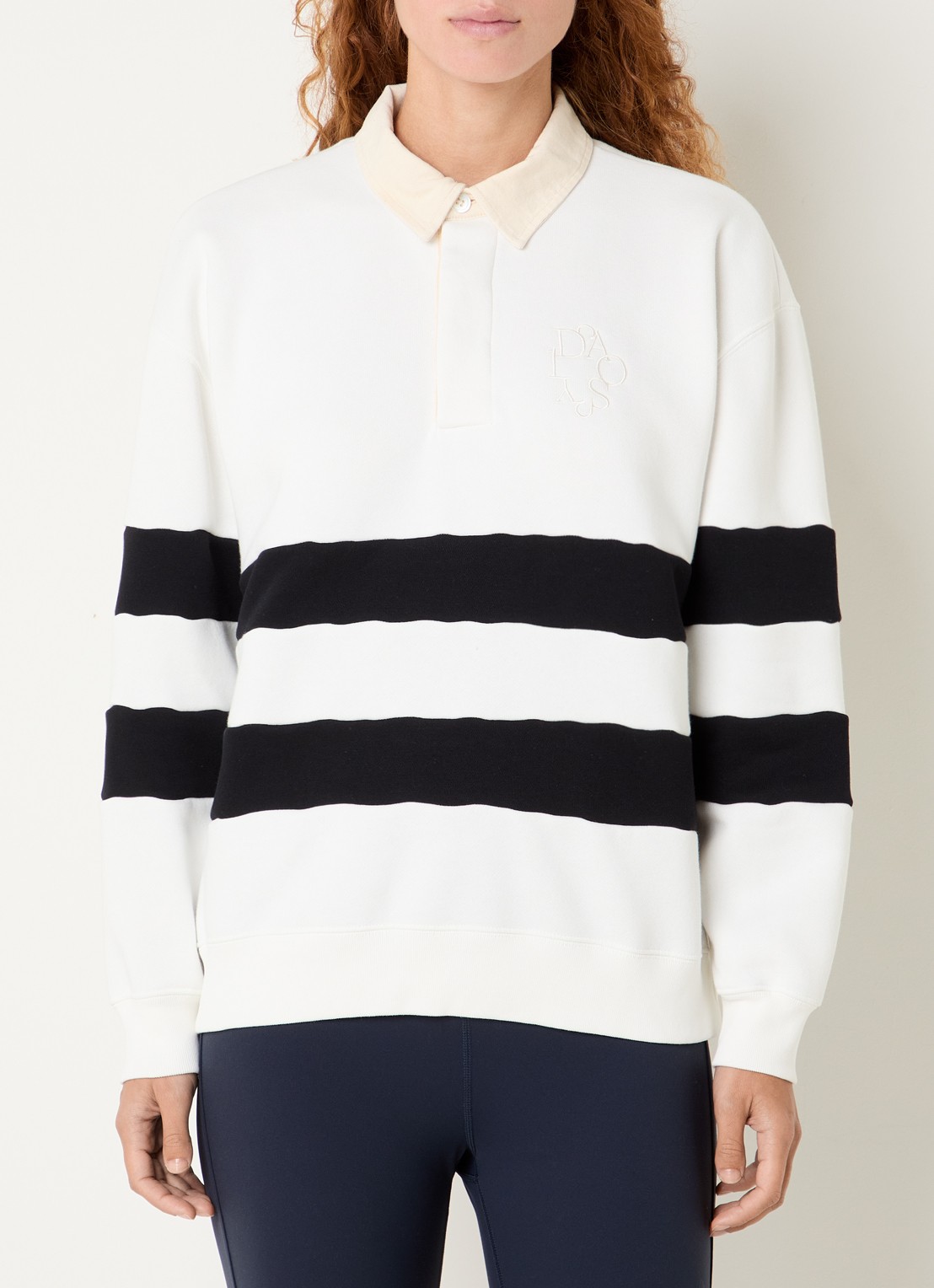 10DAYS Sweater met streepprint en polokraag - detail creme