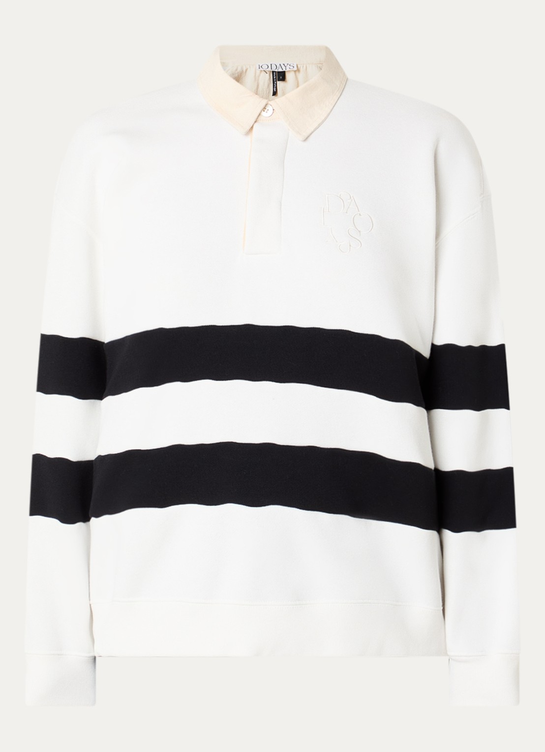 10DAYS Sweater met streepprint en polokraag - voorkant 3 creme