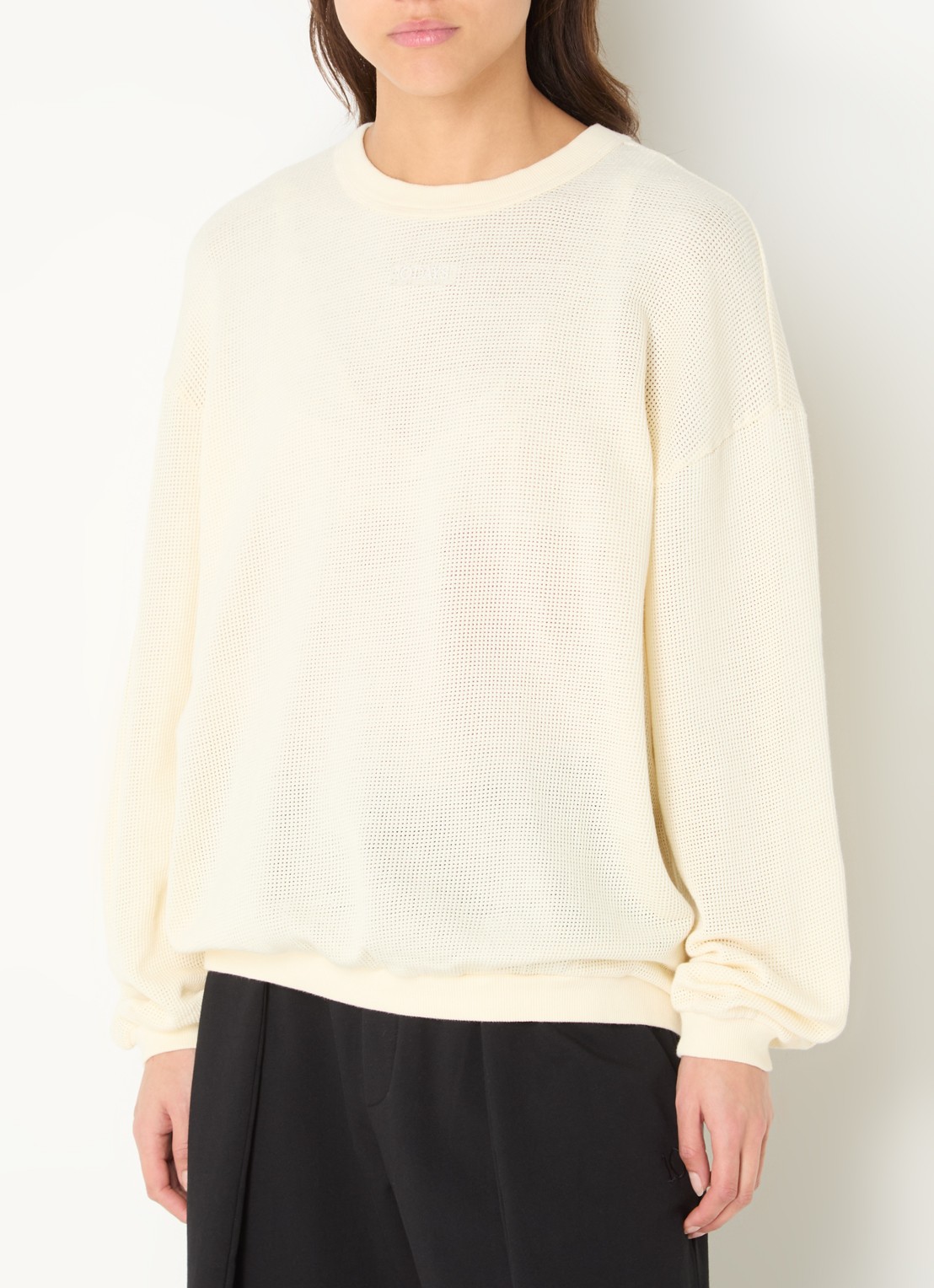 10DAYS Sweater van mesh met logo - detail creme