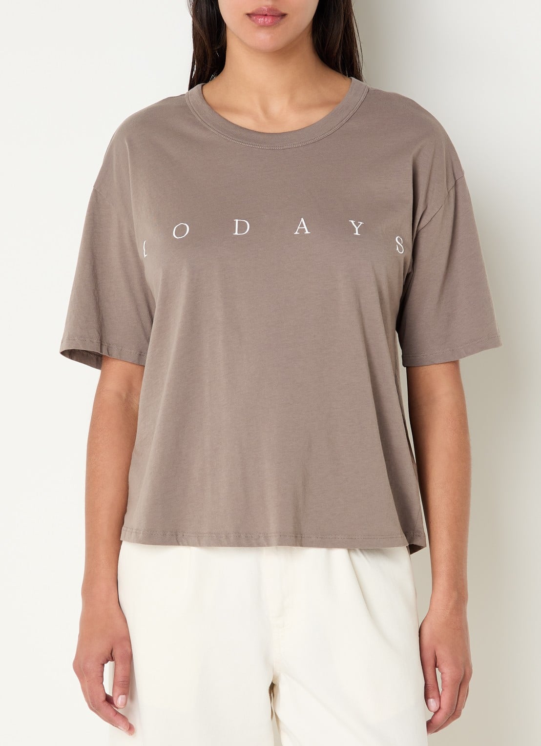 10DAYS T-shirt met logo - detail 4 zand