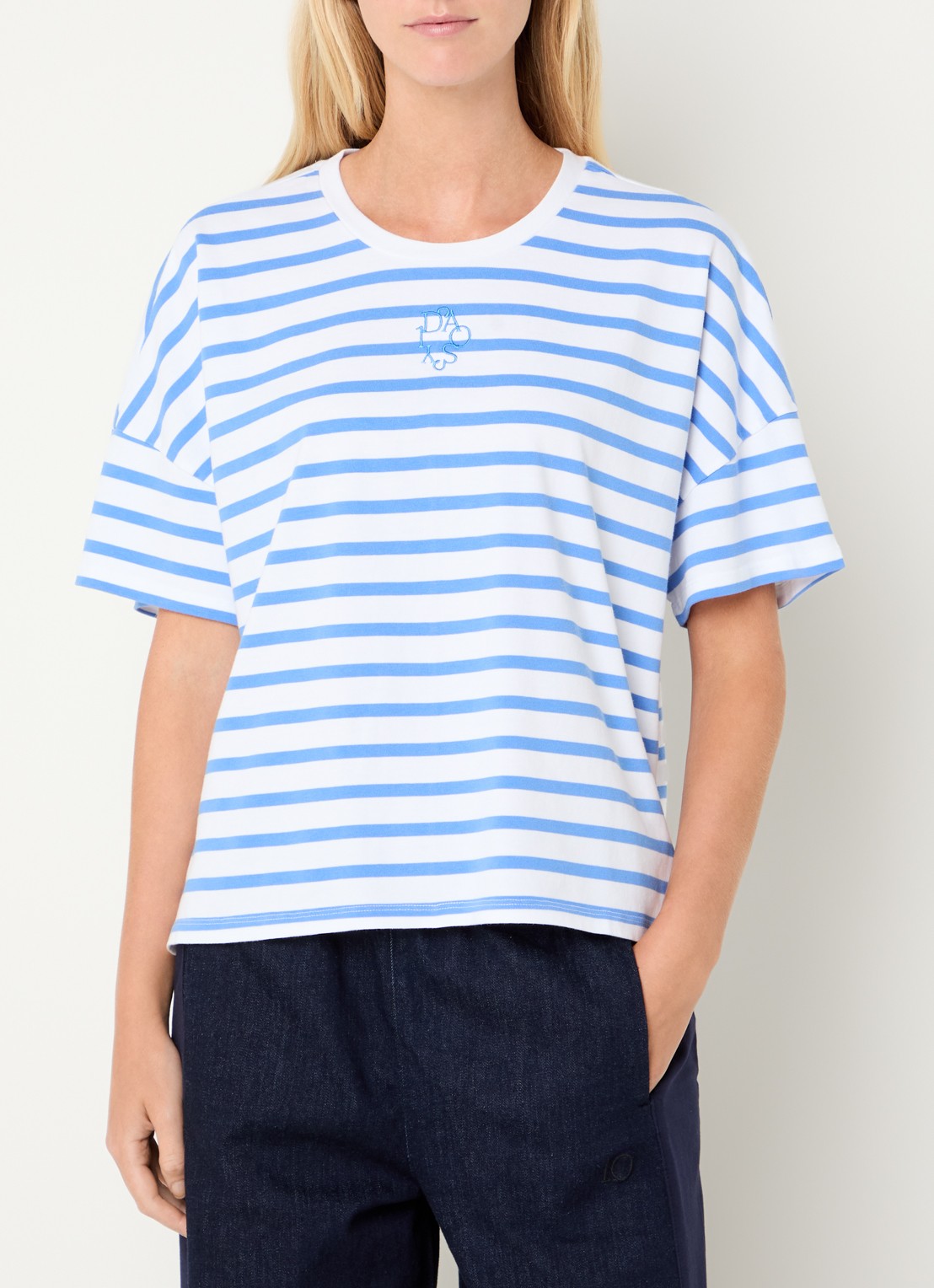 10DAYS T-shirt met streepprint - detail 4 blauw