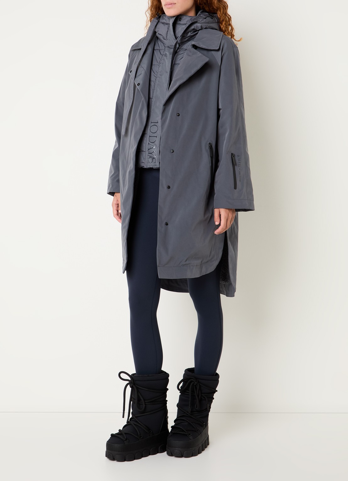 10DAYS The Cool gewatteerde parka met capuchon - voorkant 2 staalblauw