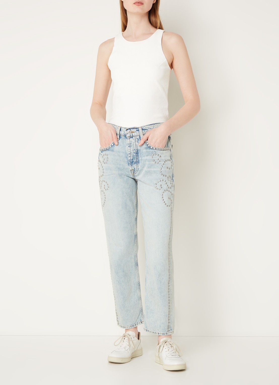 7 For All Mankind Julia mid waist boyfriend jeans met studs - voorkant 5 indigo