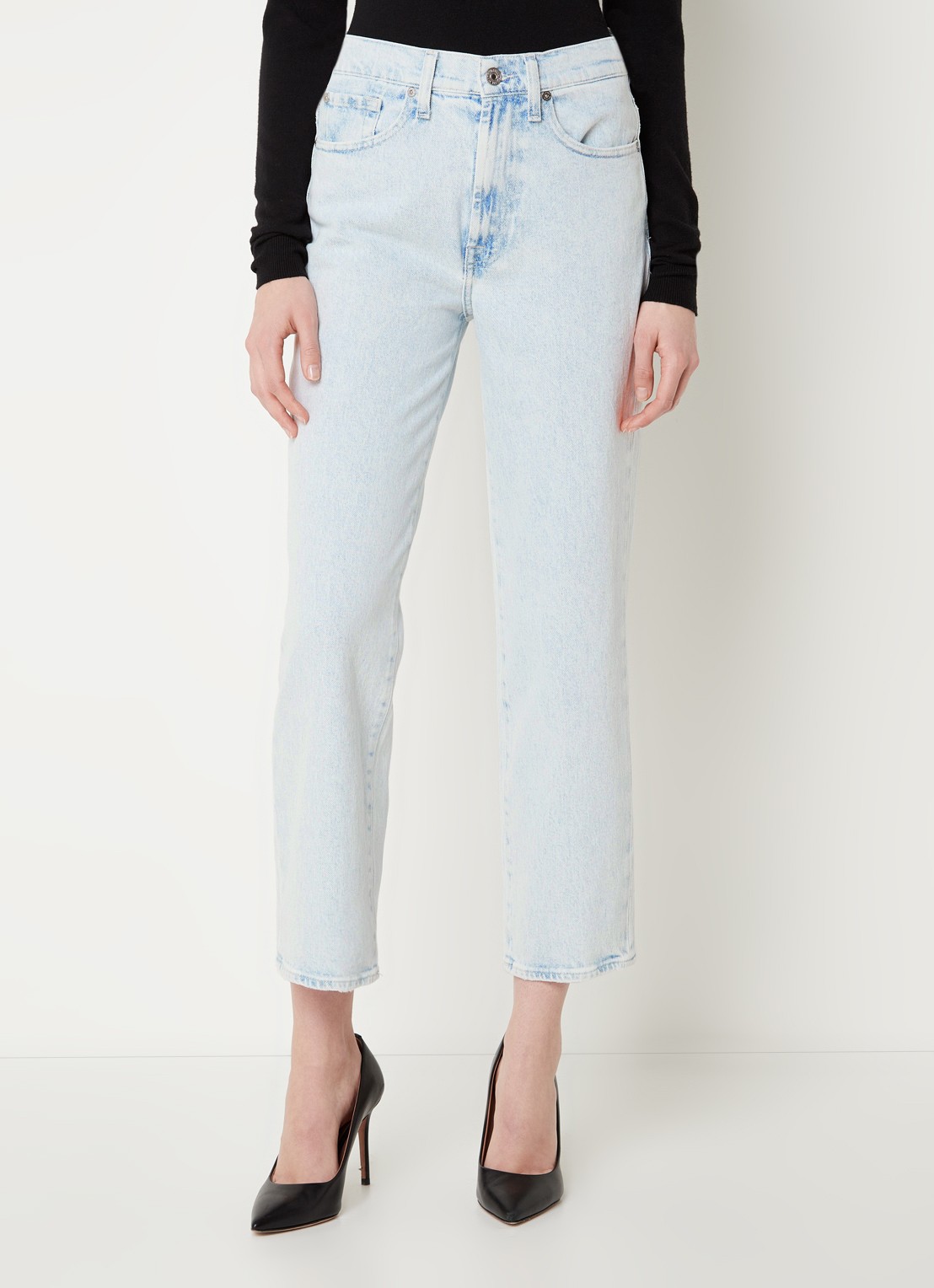 7 For All Mankind Logan high waist straight leg jeans met lichte wassing - detail 4 indigo