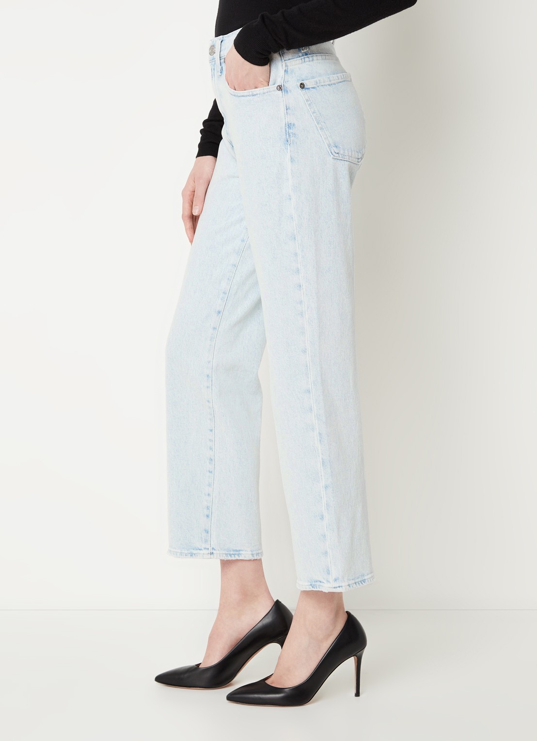 7 For All Mankind Logan high waist straight leg jeans met lichte wassing - detail 5 indigo