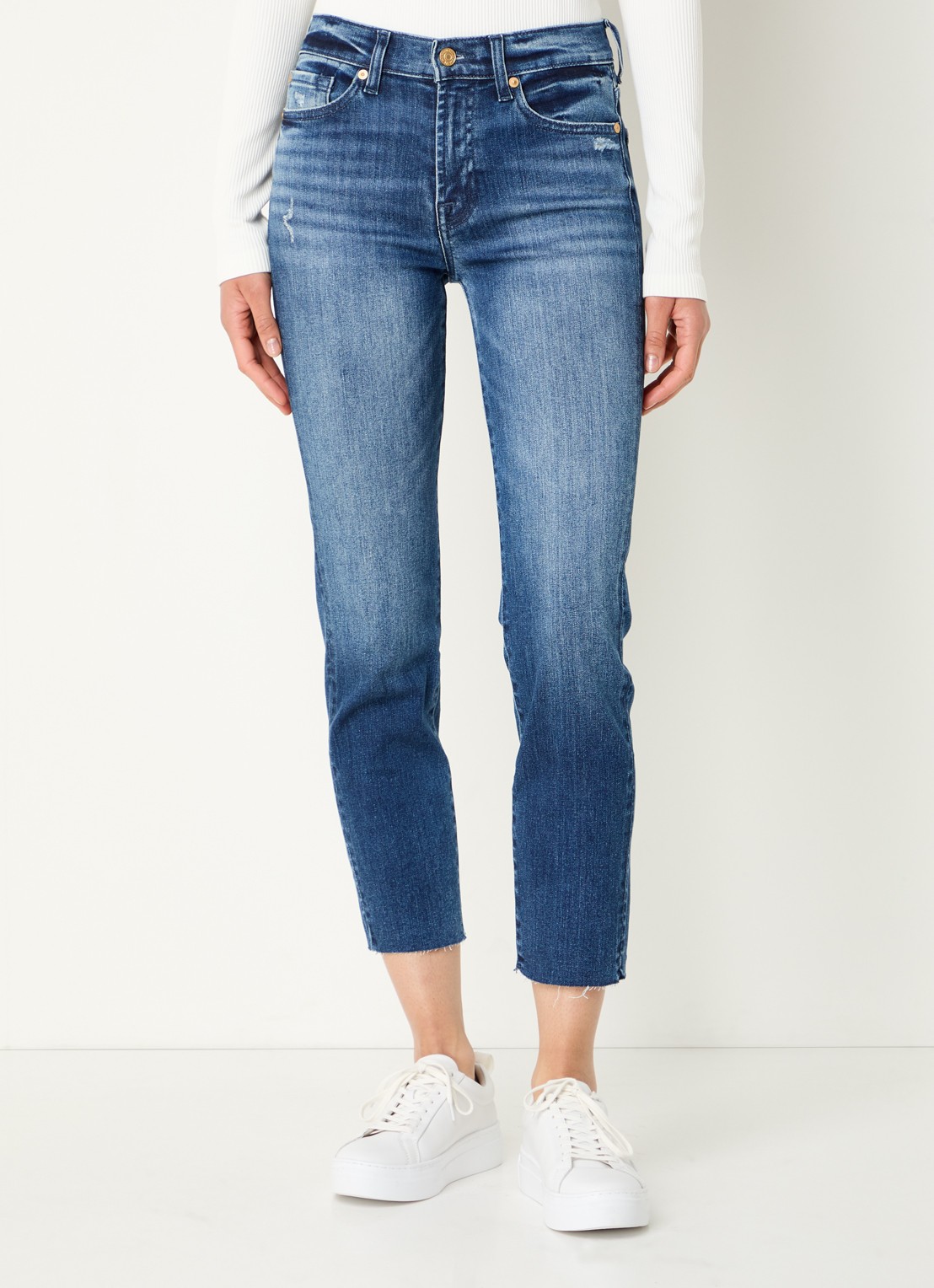 7 For All Mankind Roxanne high waist skinny cropped jeans met medium wassing - detail 3 indigo