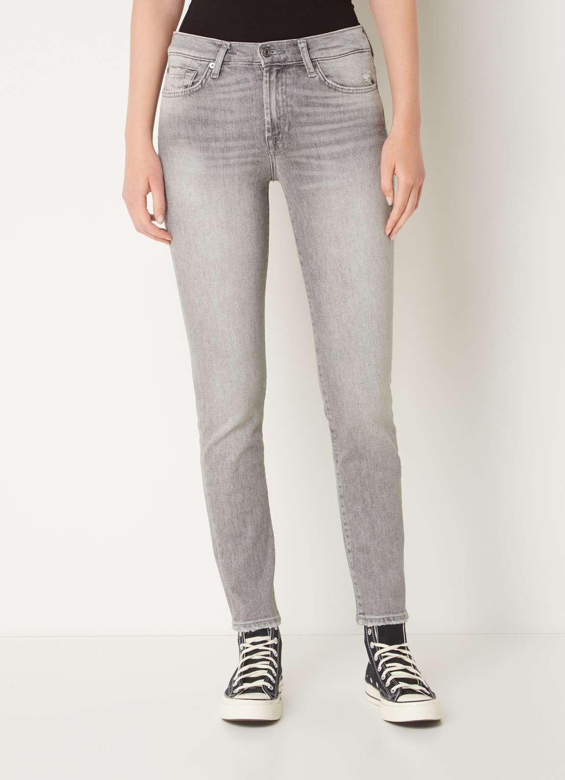 7 For All Mankind Roxanne mid waist skinny jeans  - detail grijs