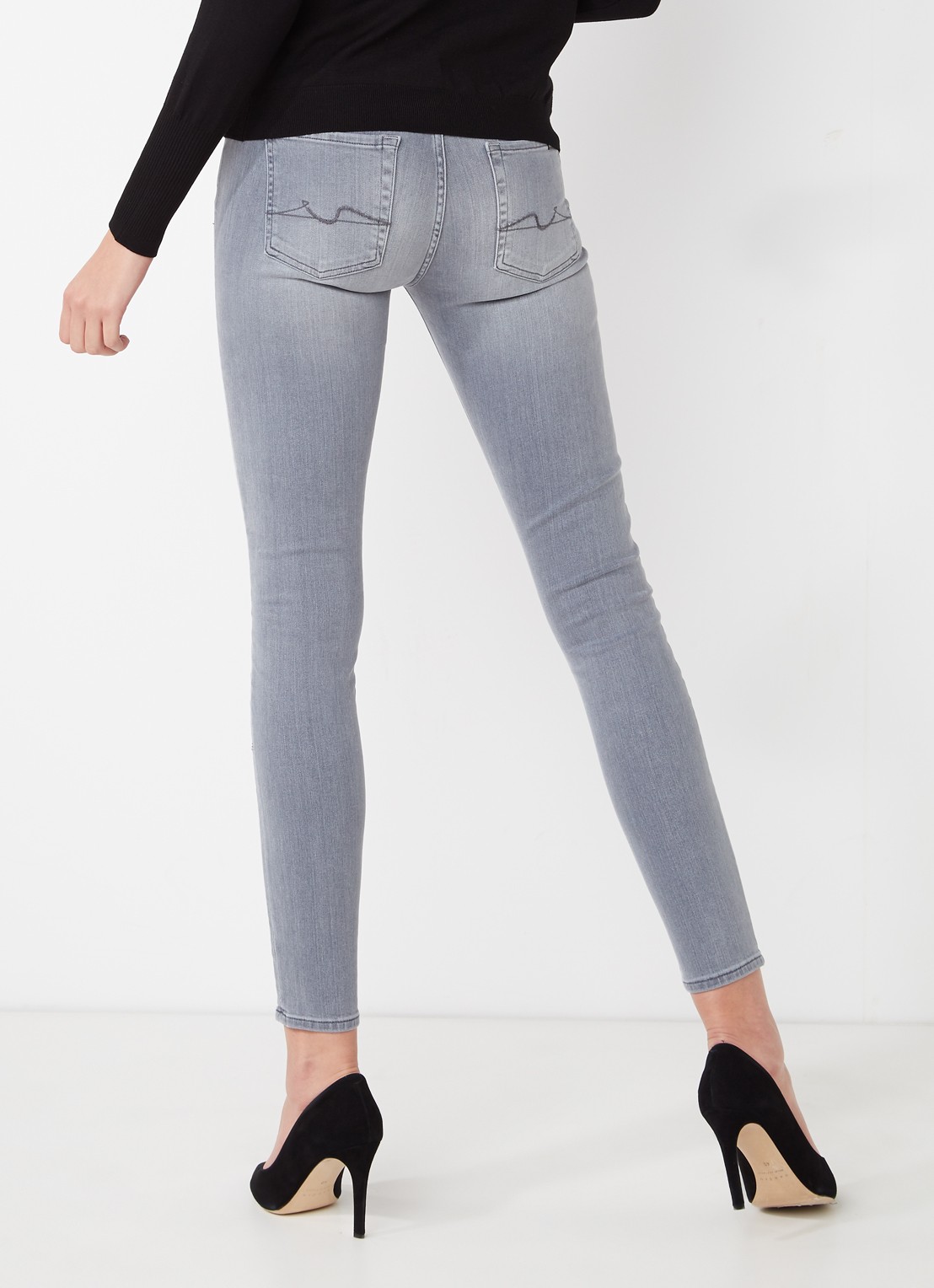 7 For All Mankind The Skinny Slim Illusion skinny jeans met lichte wassing - achterkant grijs