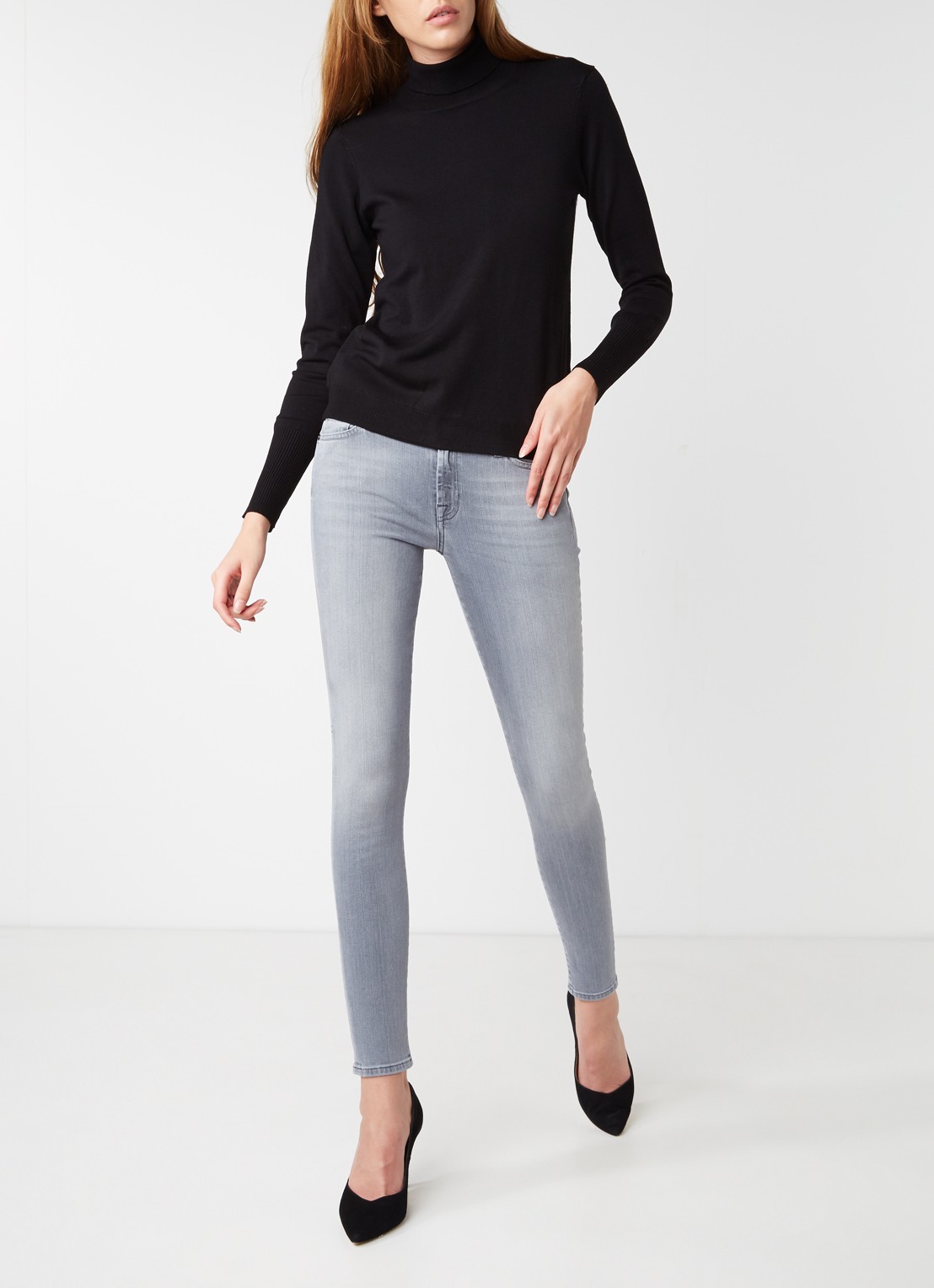 7 For All Mankind The Skinny Slim Illusion skinny jeans met lichte wassing - voorkant 6 grijs