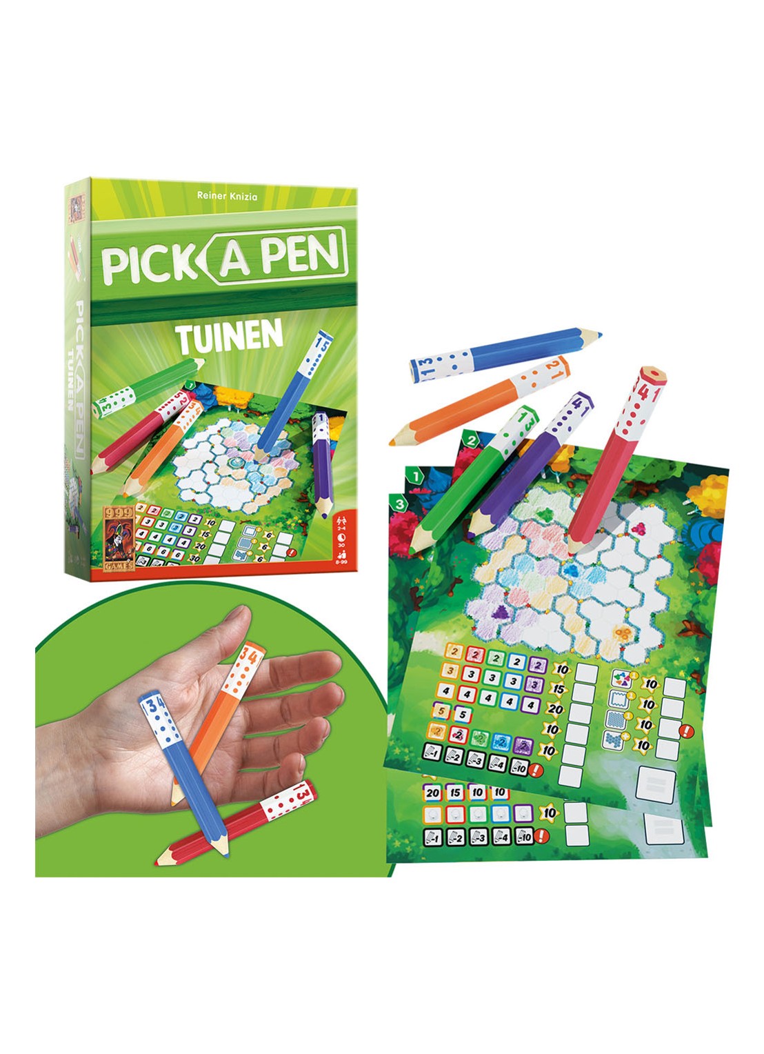 999 Games Pick a Pen Tuinen dobbelspel - detail multicolor