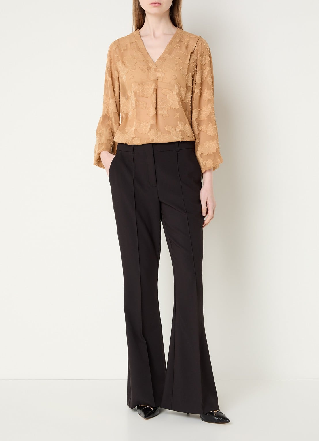 Aaiko Alana tuniek met ballonmouw - voorkant 2 camel