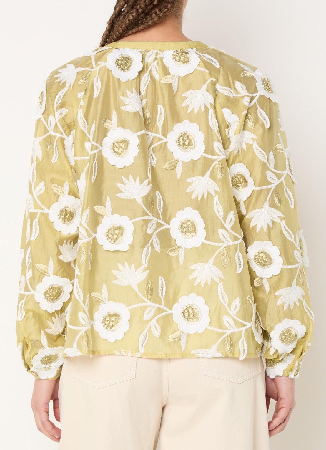 Aaiko Alanza blouse met borduring - achterkant mosterd