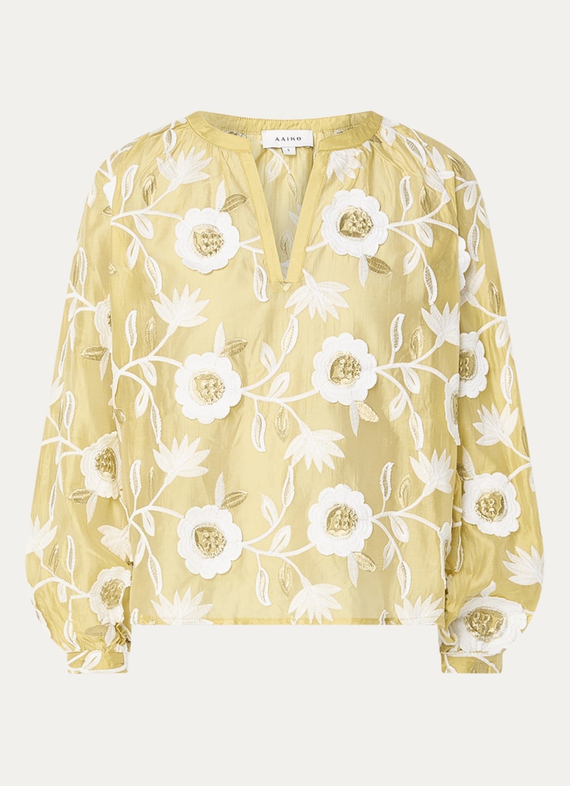 Aaiko Alanza blouse met borduring - voorkant 3 mosterd