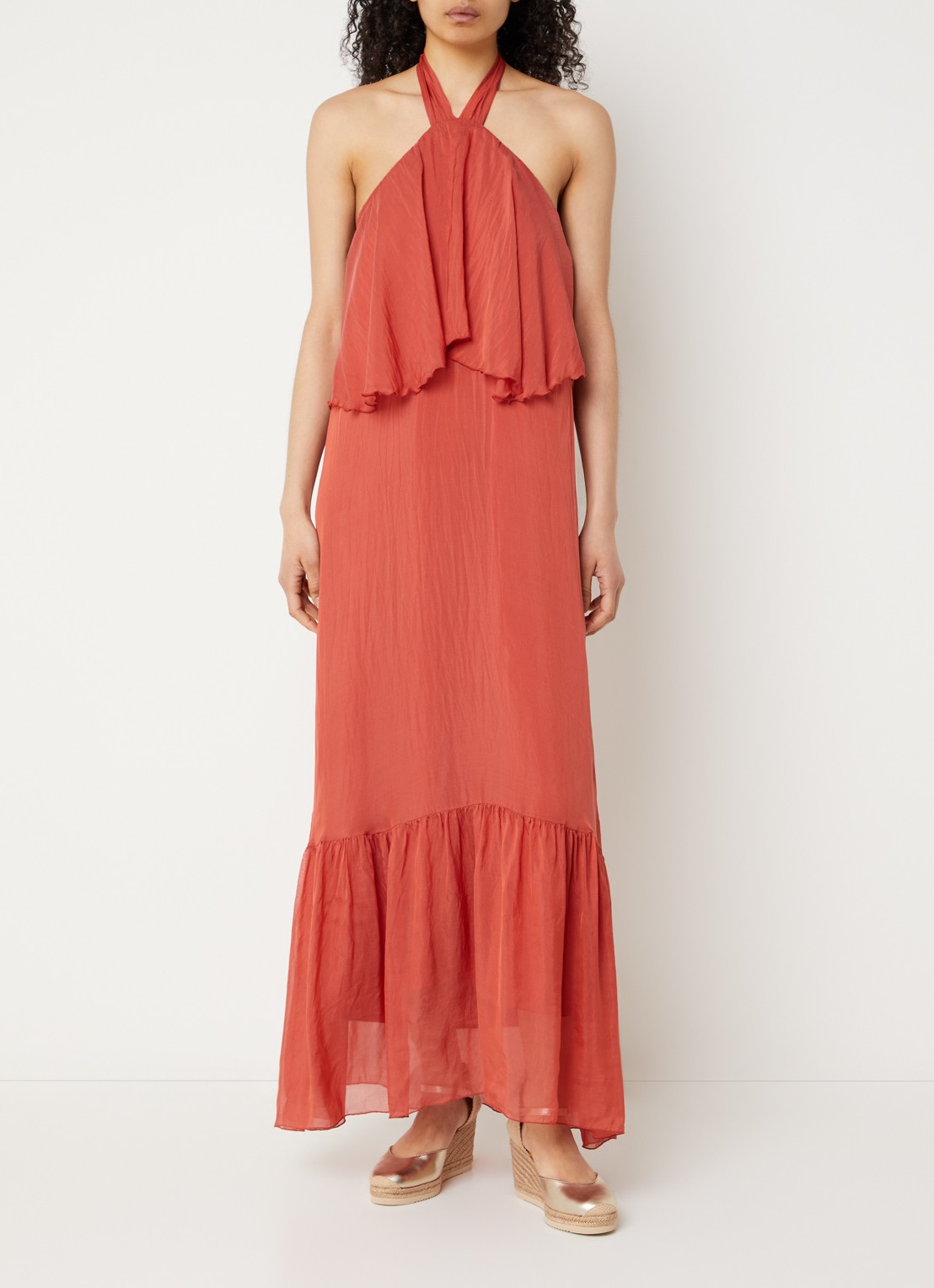Aaiko Albina maxi jurk met ruches - detail 2 kersenrood
