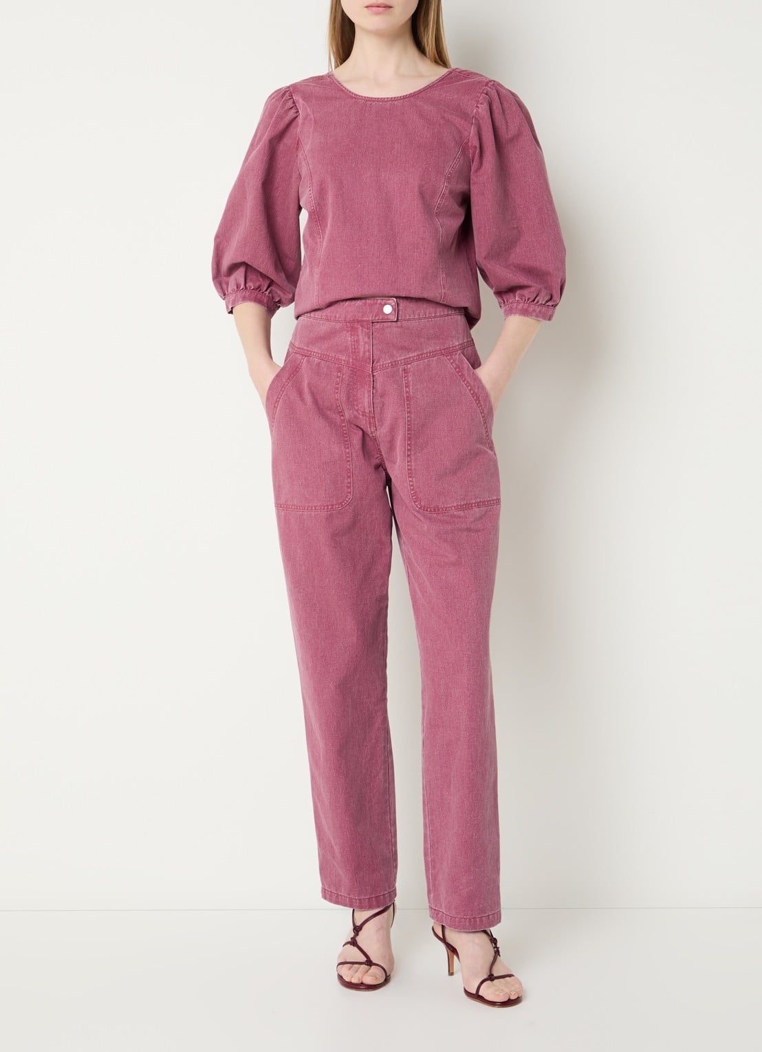 Aaiko Alexa high waist loose fit jeans met gekleurde wassing - voorkant 4 roze